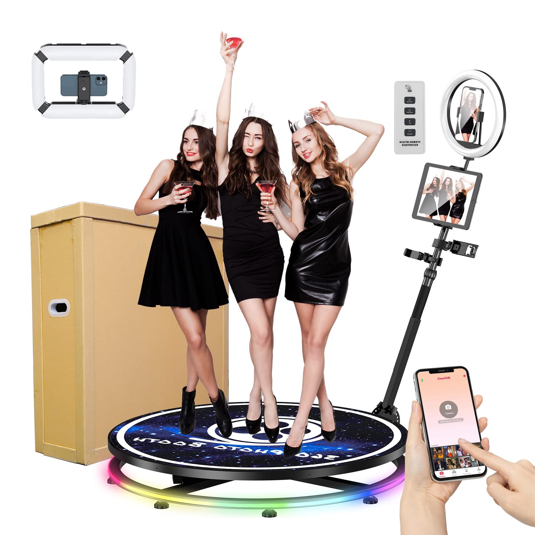 360 Photo Booth 31.5'' Machine With Honeycomb Case+ Extra Free Battery Ring Light Stand Free Custom Logo With Extra Replacement