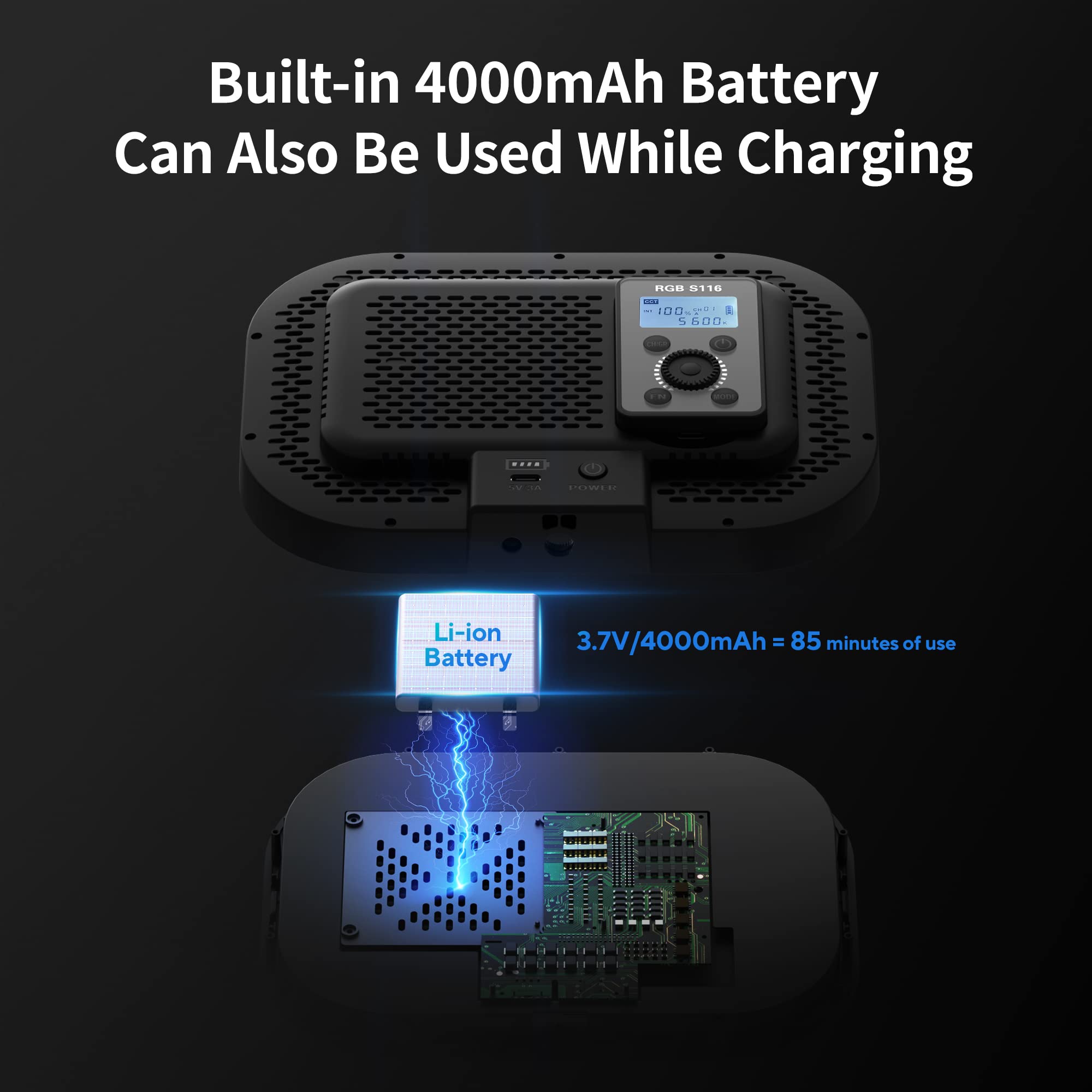 Raleno 15W Rgb Streaming Light, 4000Mah Built In Battery Key Light With 2.4G Remote And Stand, 2500 8500K Adjustable Studio Vide