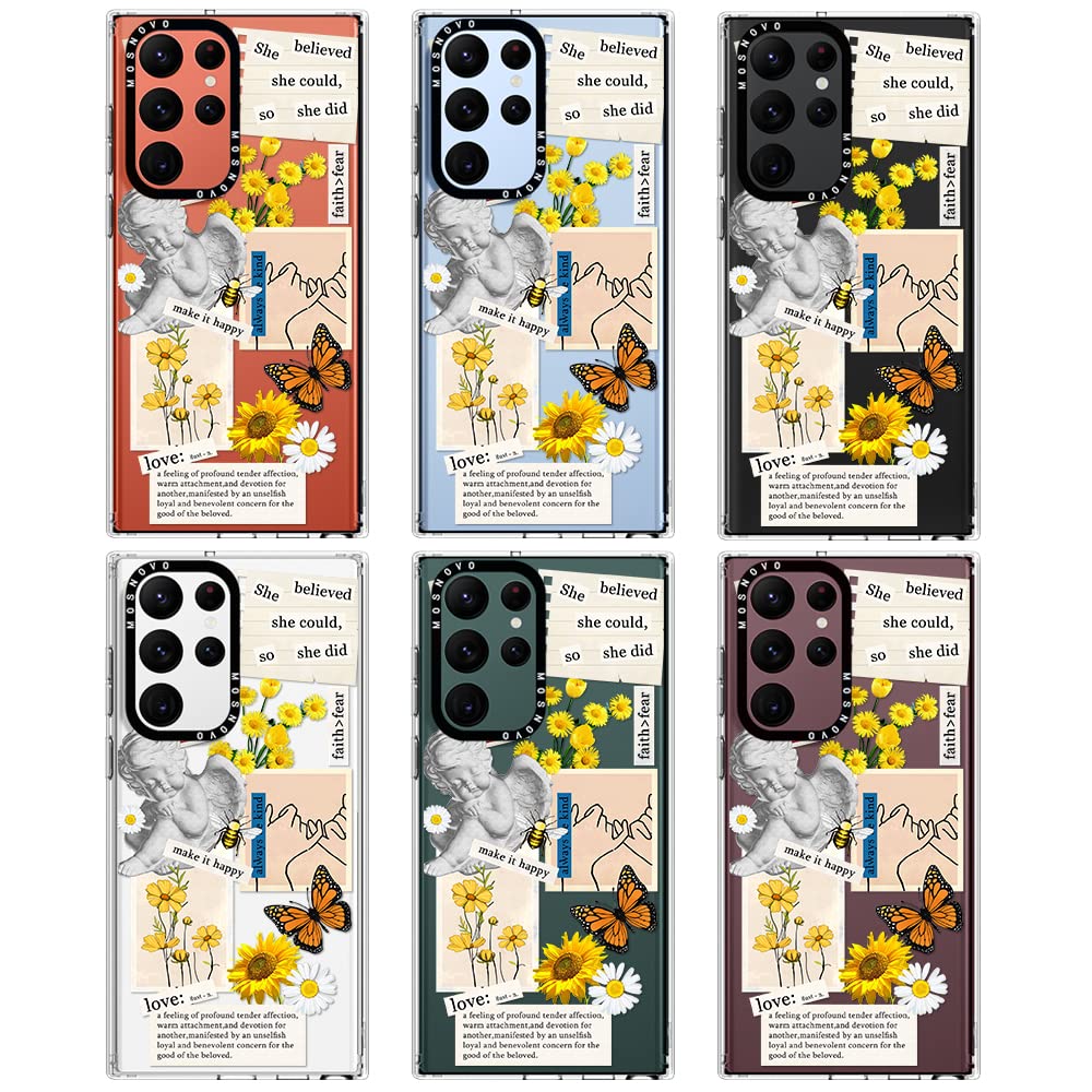 MOSNOVO Samsung Galaxy S22 Ultra Phone Case Buffertech Shockproof TPU Vintage Collage Art