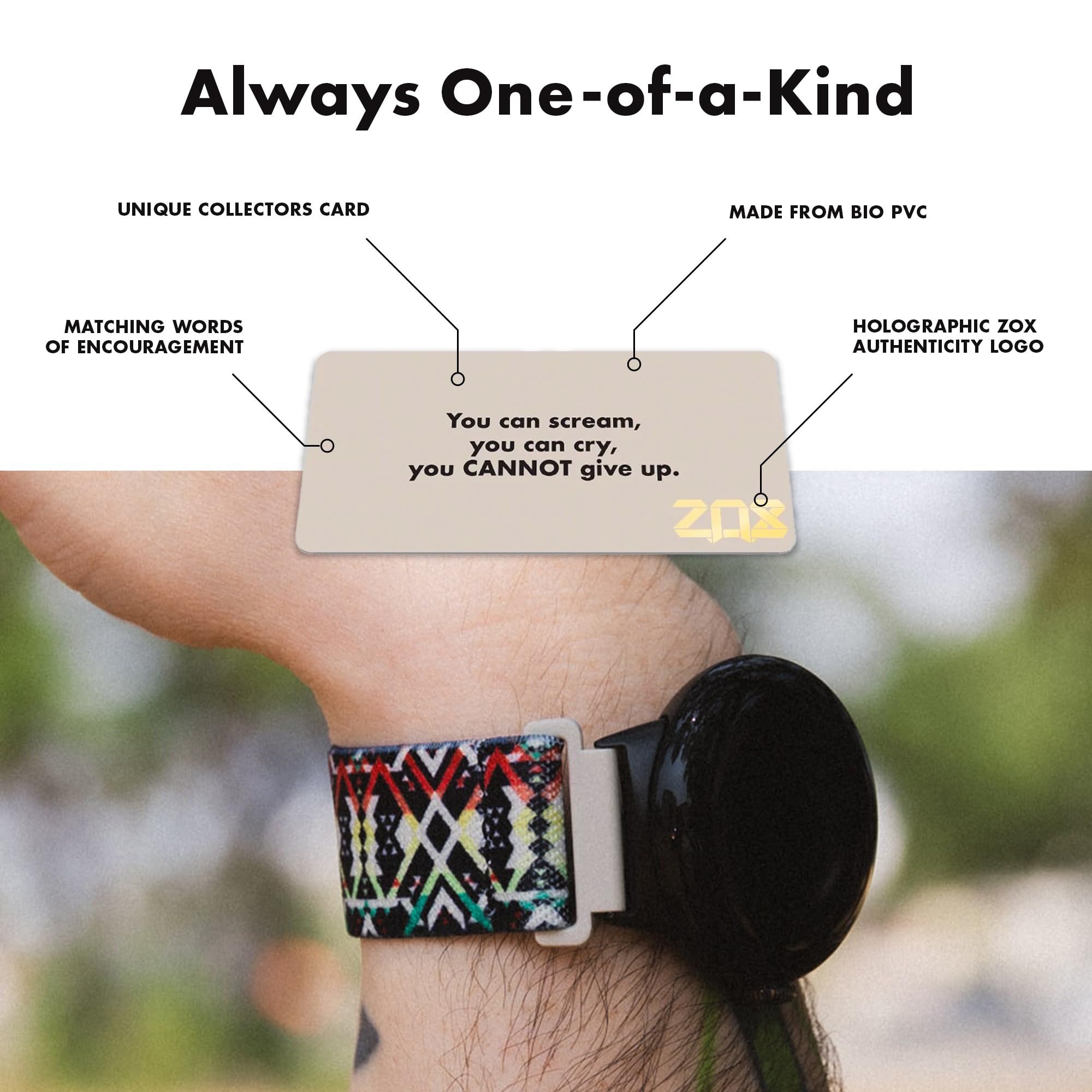 Zox Android Smart Watch Band - Never Surrender | Soft, Adjustable Elastic Band With Motivational Affirmations And Beautiful Artw