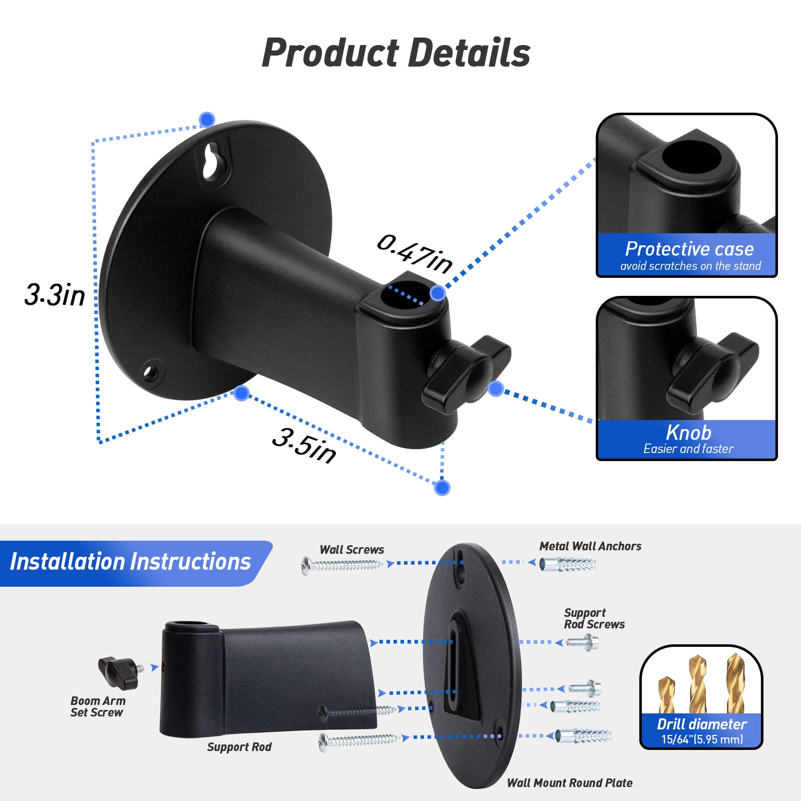 Sunmon Microphone Wall Mount And Metal Table Mounting Clamp, Universal Microphone Boom Arm Stand Compatible With Hyperx Quadcast
