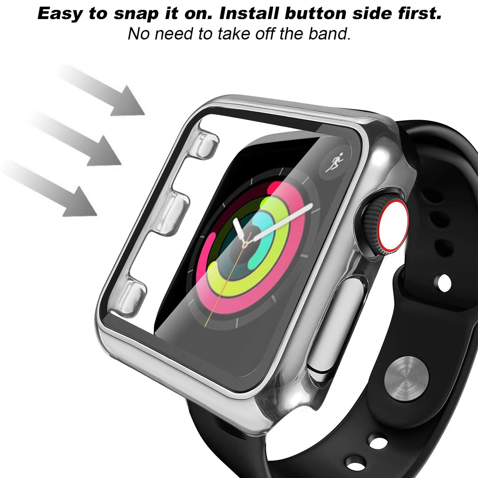 Secbolt 40Mm Bling Case Compatible Apple Watch Band With Built-In Tempered Glass Screen Protector, All Around Protective Cover F