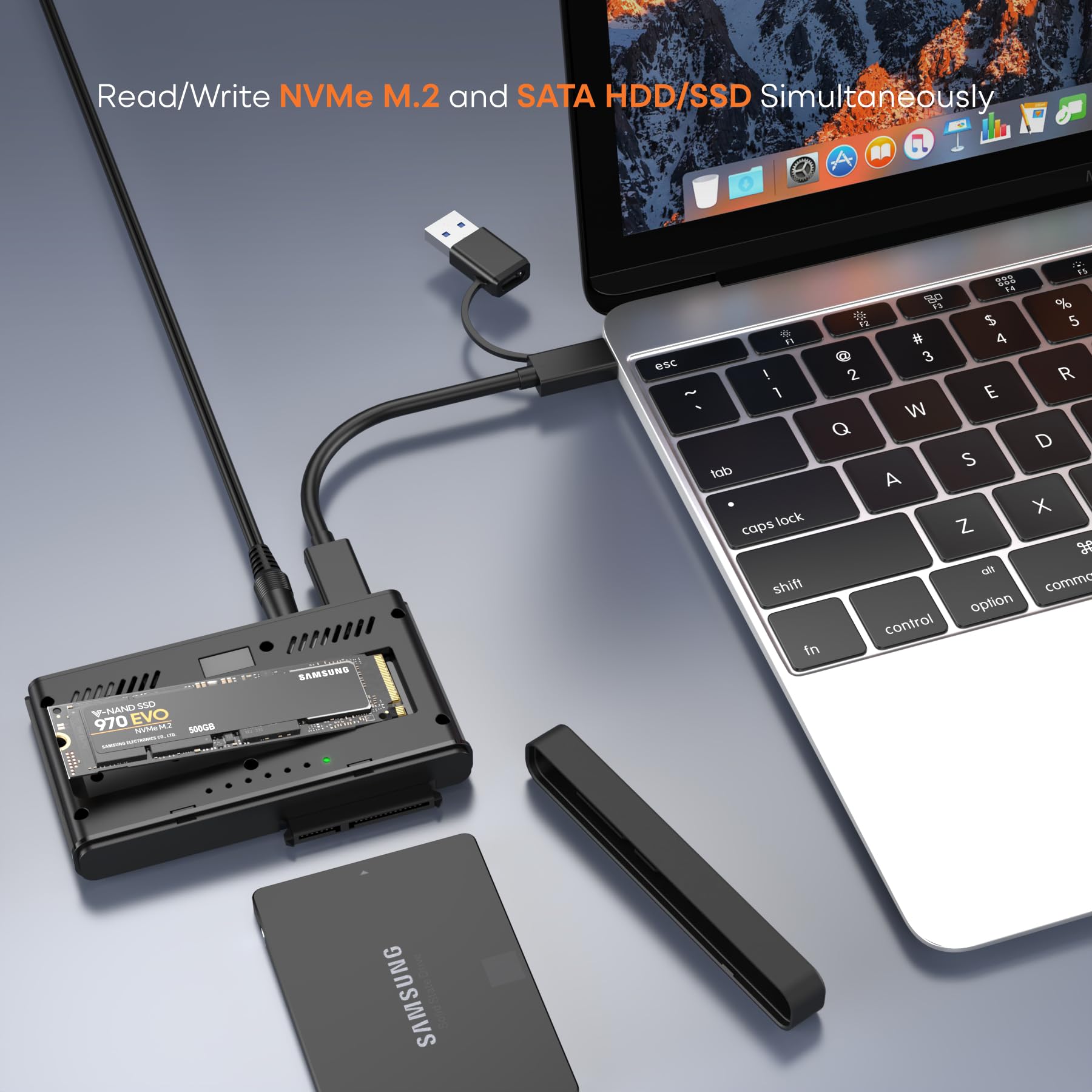 Sata Ssd M.2 Nvme Enclosure   Usb C 3.2 10Gbps Adapter M.2 Enclosure Supports Hot Swapping And Offline Cloning With 2.5''/3.5''