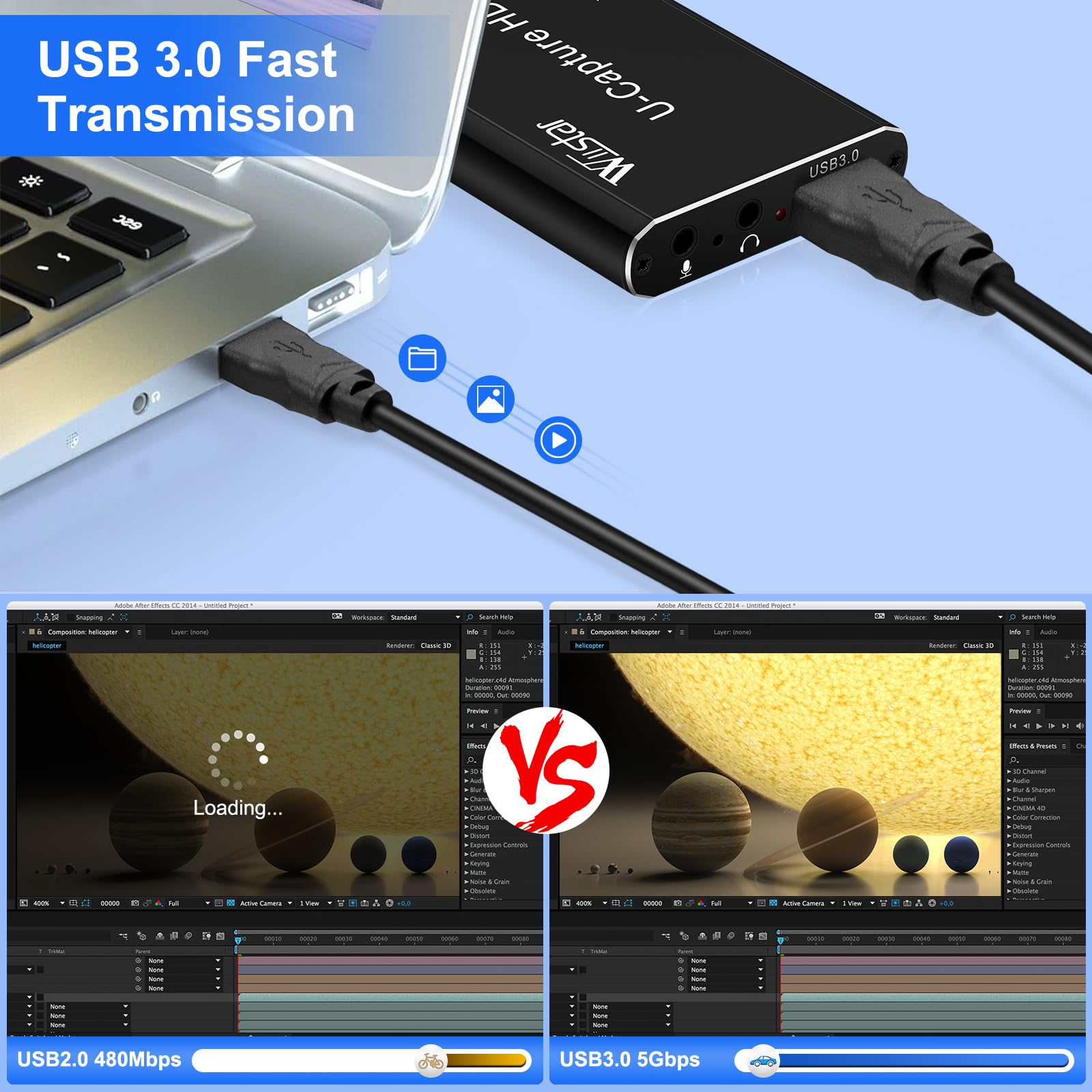 Wiistar Audio Video Capture Card 1080P60Fps Usb3.0 Hdmi Video Recording Device Support Yuy2 4K30Hz Hdmi Loopout With Microphone