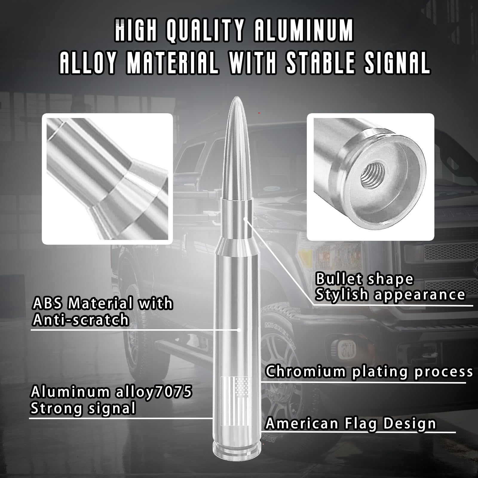 Car Truck Antenna With Valve Stem Caps, Universal Antenna Mast For Gm Chevy Silverado 1500 2500 3500 Hd Avalanche Ford F150 F250