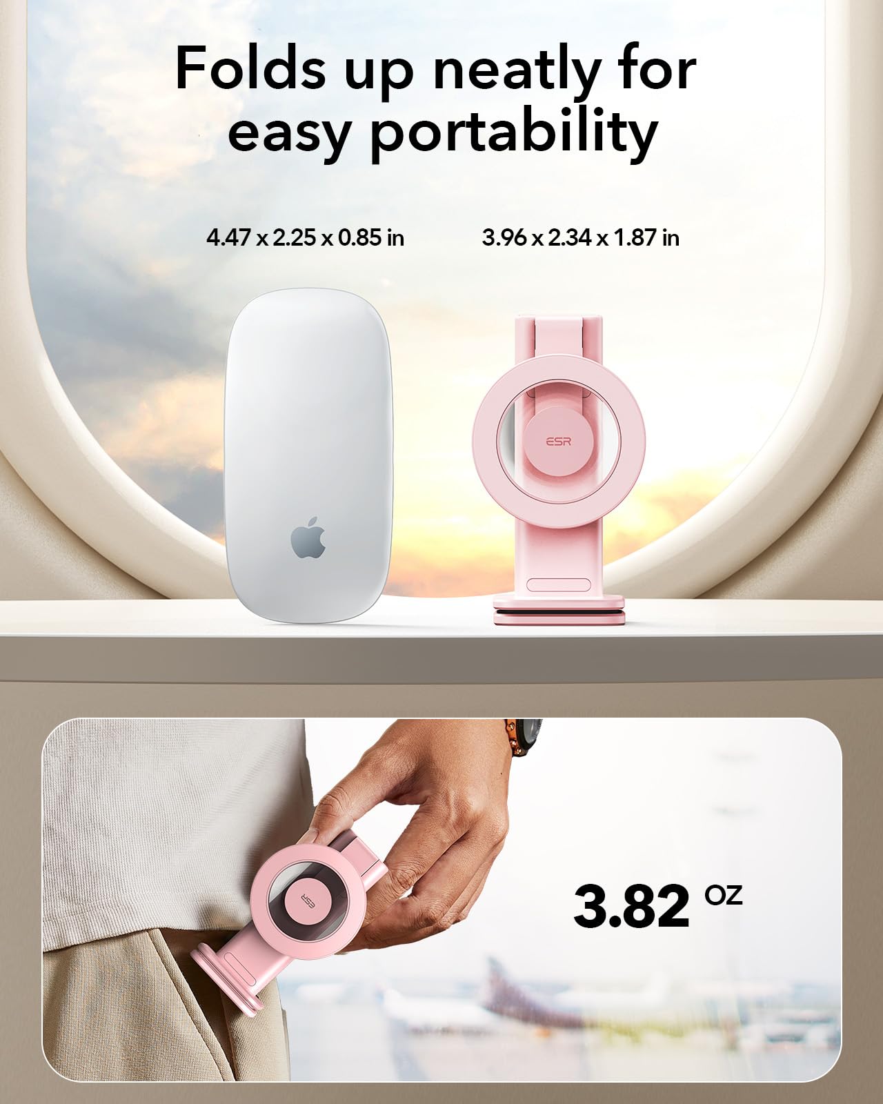 Esr Magsafe Airplane Phone Holder, Travel Essentials, Portable Magnetic Plane Mount With Metal Ring For Iphone 16 16E 15 14 13 1