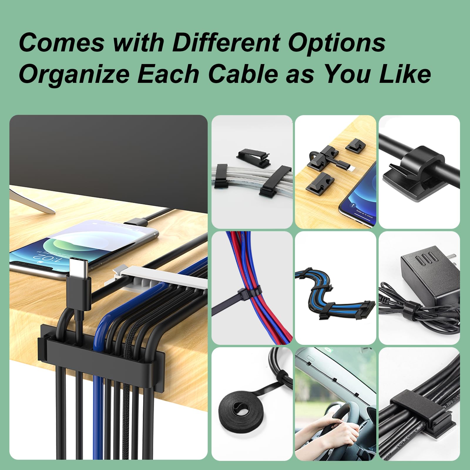 Oneleaf Cable Management Kit, Cord Orgnizer For Desk, Multiple Wire Organizers For Cords, Multifunction Cable Management Under D