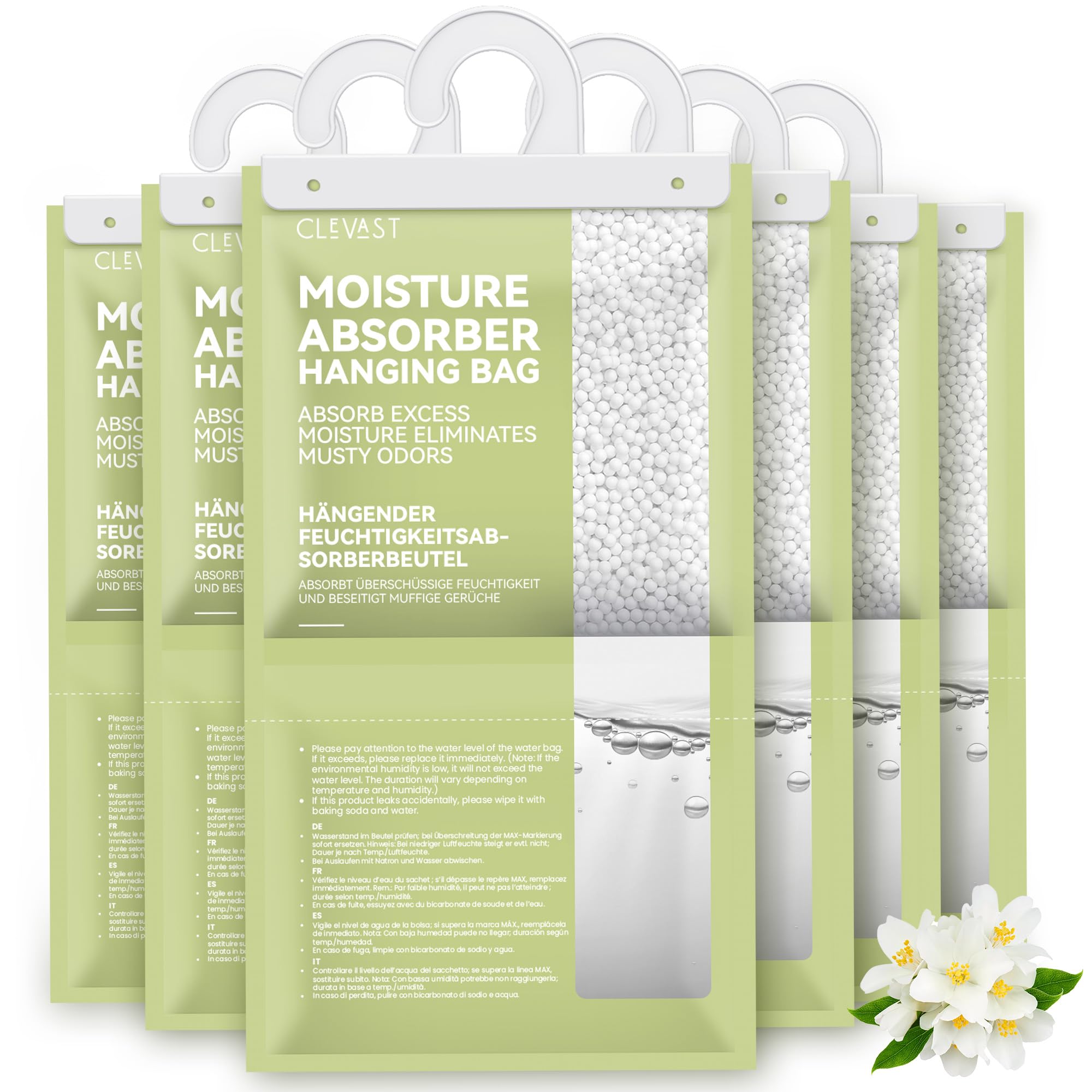 CLEVAST Moisture Absorbers Packets - 15.2 OZ, 6 Pack Large Dehumidifier Bags for Closet, Hanging Humidity Absorber in Wardrobes,
