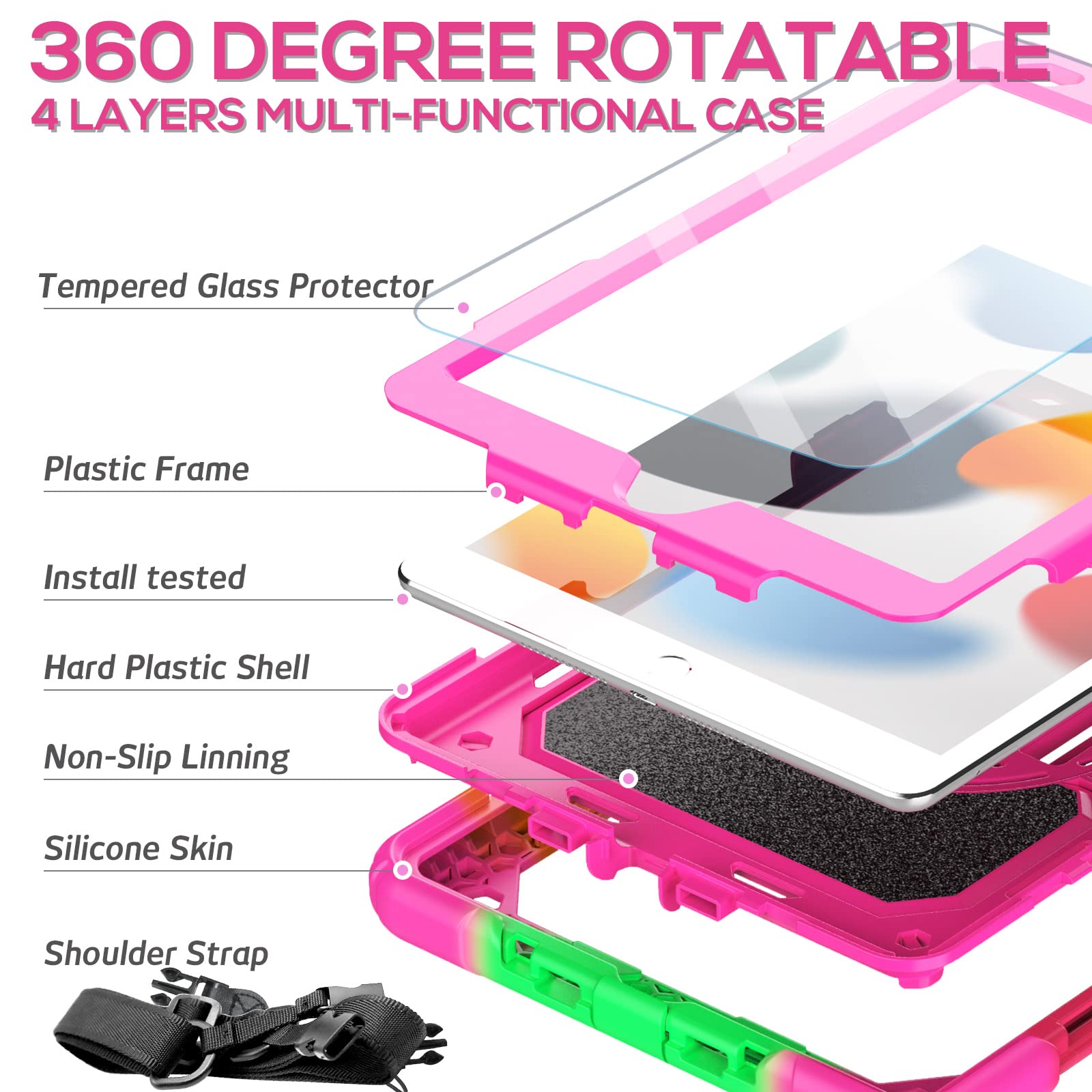 Blosomeet Case For Ipad 9Th/8Th/7Th Generation 2021/2020/2019 10.2 Inch For Kids Girls With Tempered Glass Screen Protector & Pe