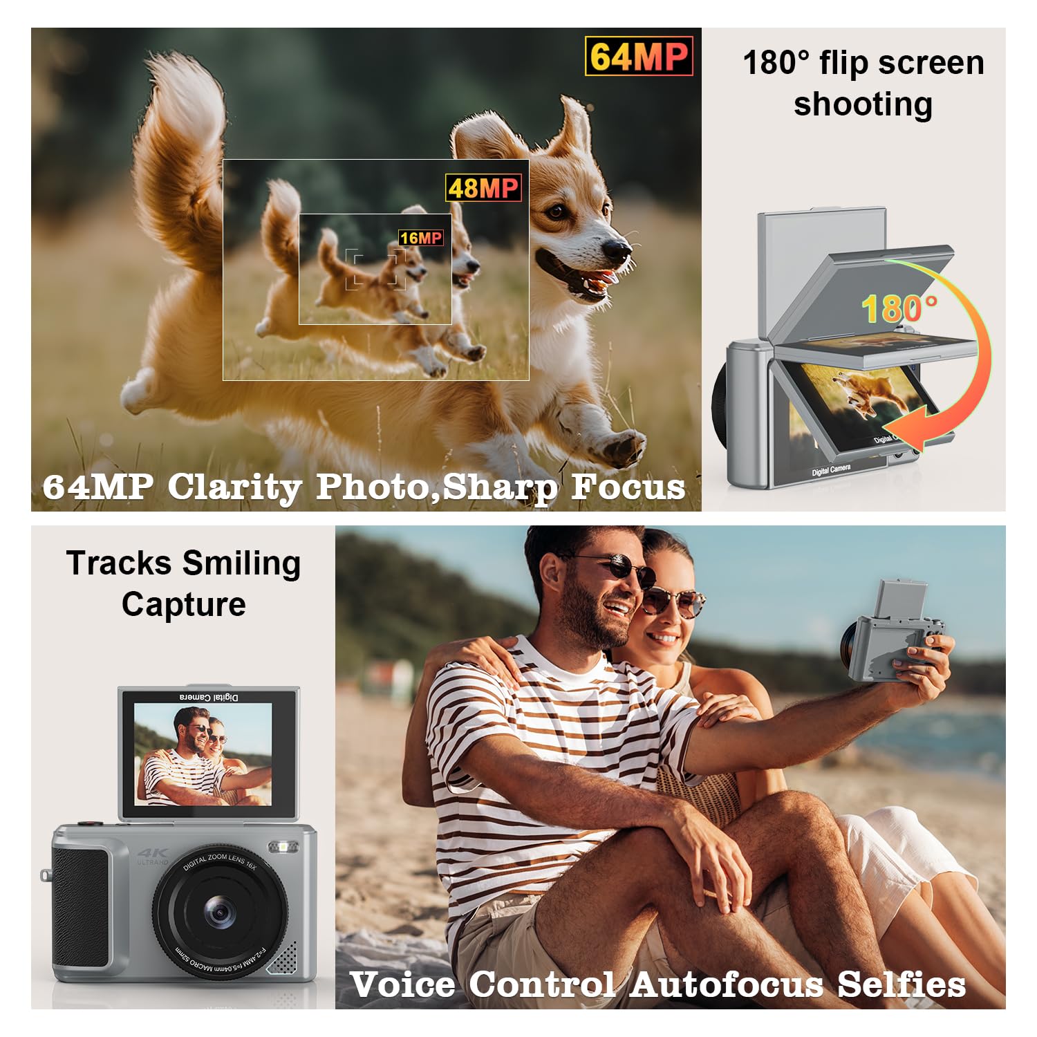 Arnssien 4K Digital Camera With 2.8 180 Flip Screen For Vlogging - Camara Fotografica Compact Camera Easy Carry |16X Digital Zoo