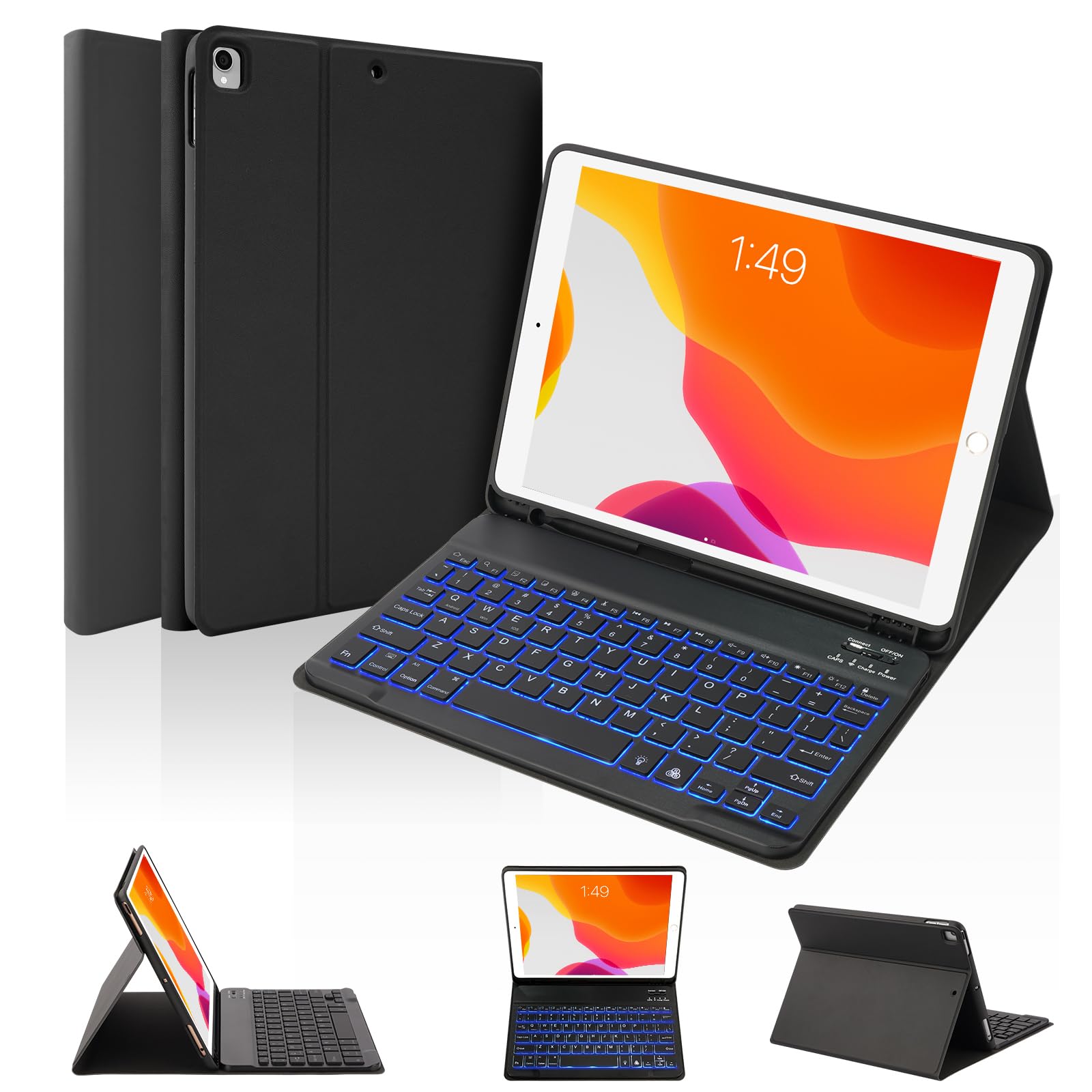 SOPPY Keyboard Case for iPad 9th/8th/7th Generation, 7 Color Backlit Keyboard Case for 10.2in iPad (2021/2020/2019)&10.5in (iPad