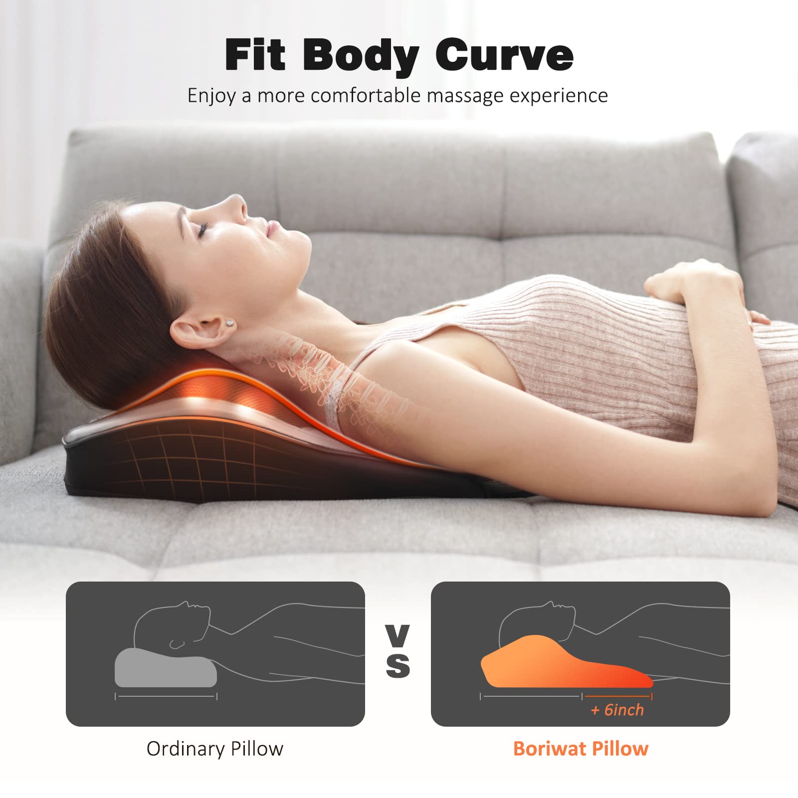 Boriwat Back Massager With Heat, Massagers For Neck And Back, 3D Kneading Massage Pillow For Back, Neck, Shoulder, Leg Pain Reli