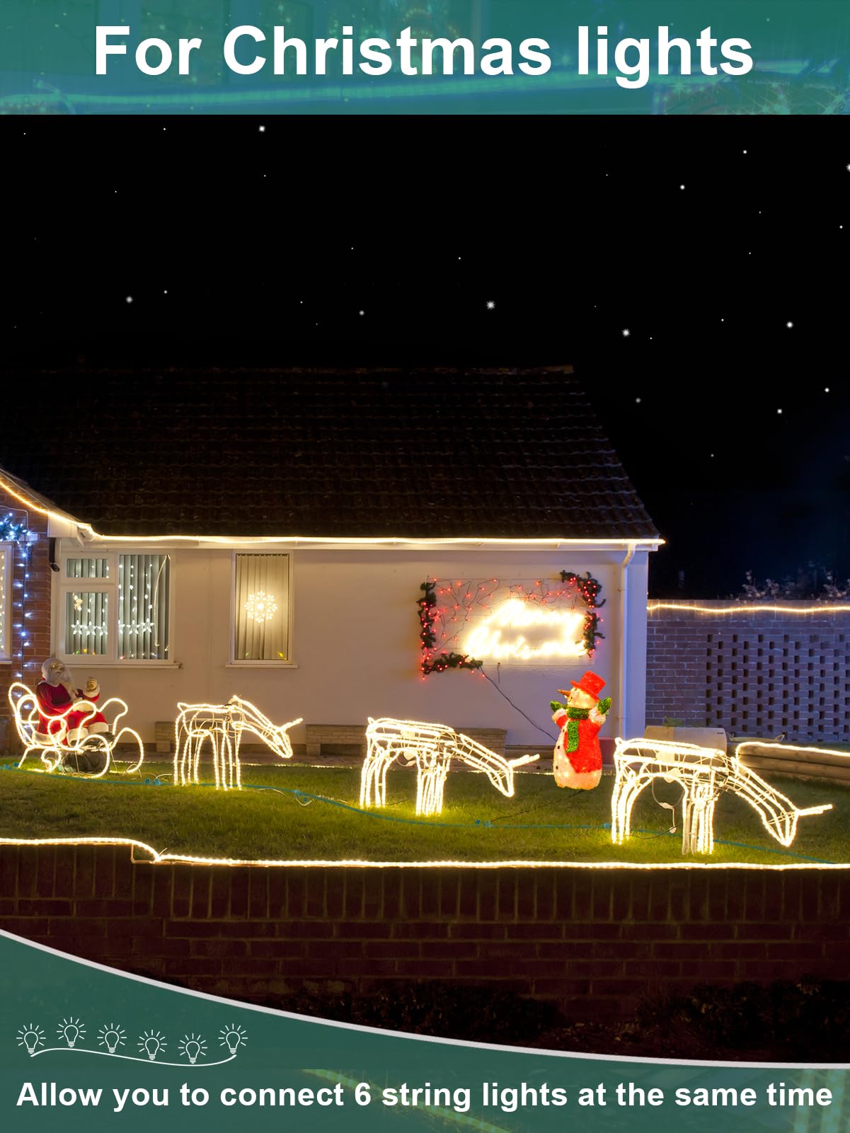 Outdoor Extension Cord With Multiple Outlets, 25Ft Green Christmas Light Extension Cord Outside, Evenly Spaced 6 Plugs, 16/3 Sjt