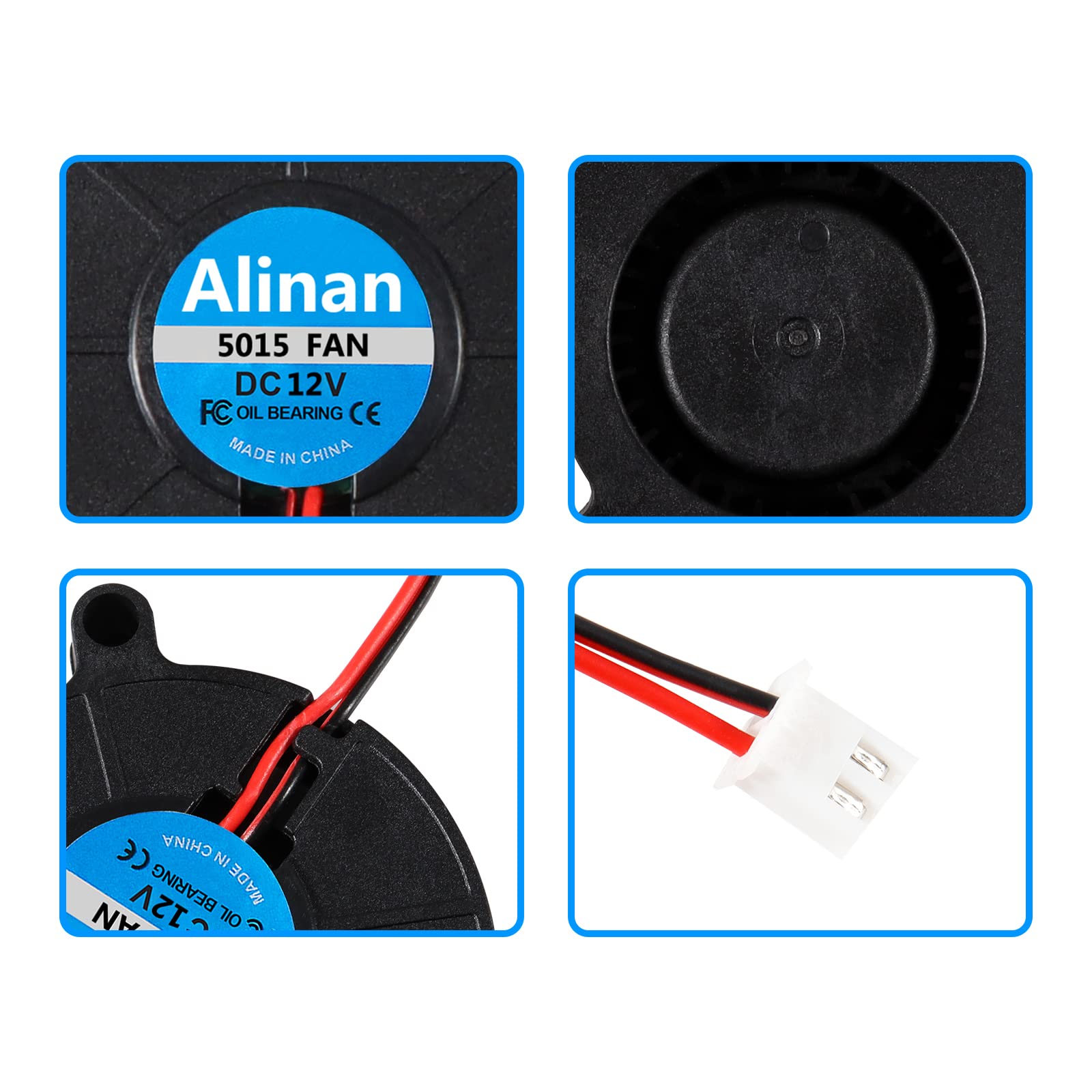 Alinan 6Pcs 5015 12V Brushless Cooling Blower Fan 50 * 50 * 15Mm Cable Length 30Cm Dual Ball Bearing 2Pin Terninal
