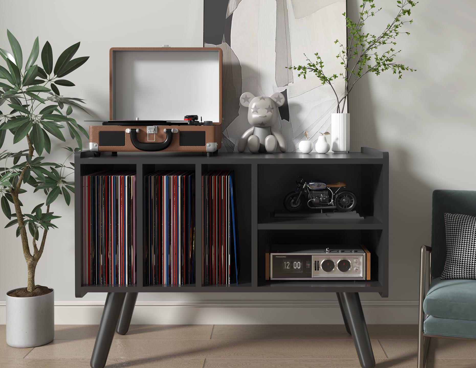 Record Player Stand With Vinyl Storage Holds Up To 300Lb, Large Record Player Table Cabinet For Album Storage With Holder Vinyl