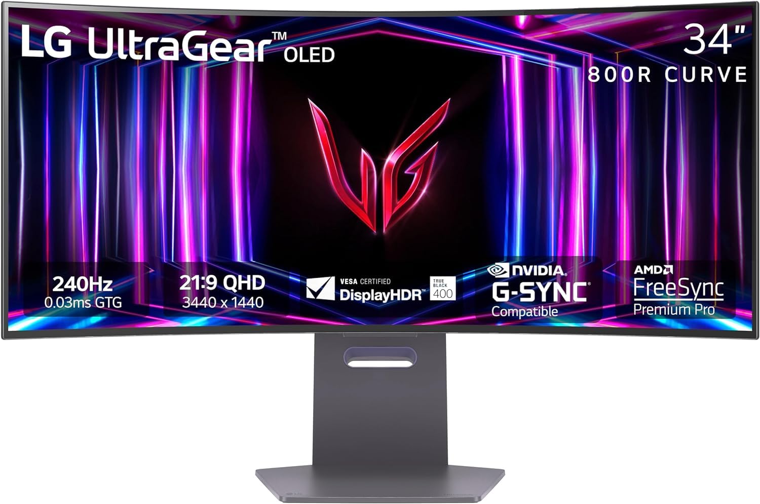 Lg 34Gs95Qe 34 Inch Ultragear Oled Curved Gaming Monitor Wqhd 800R 240Hz 0.03Ms Displayhdr True Black 400 Amd Freesync Premium P
