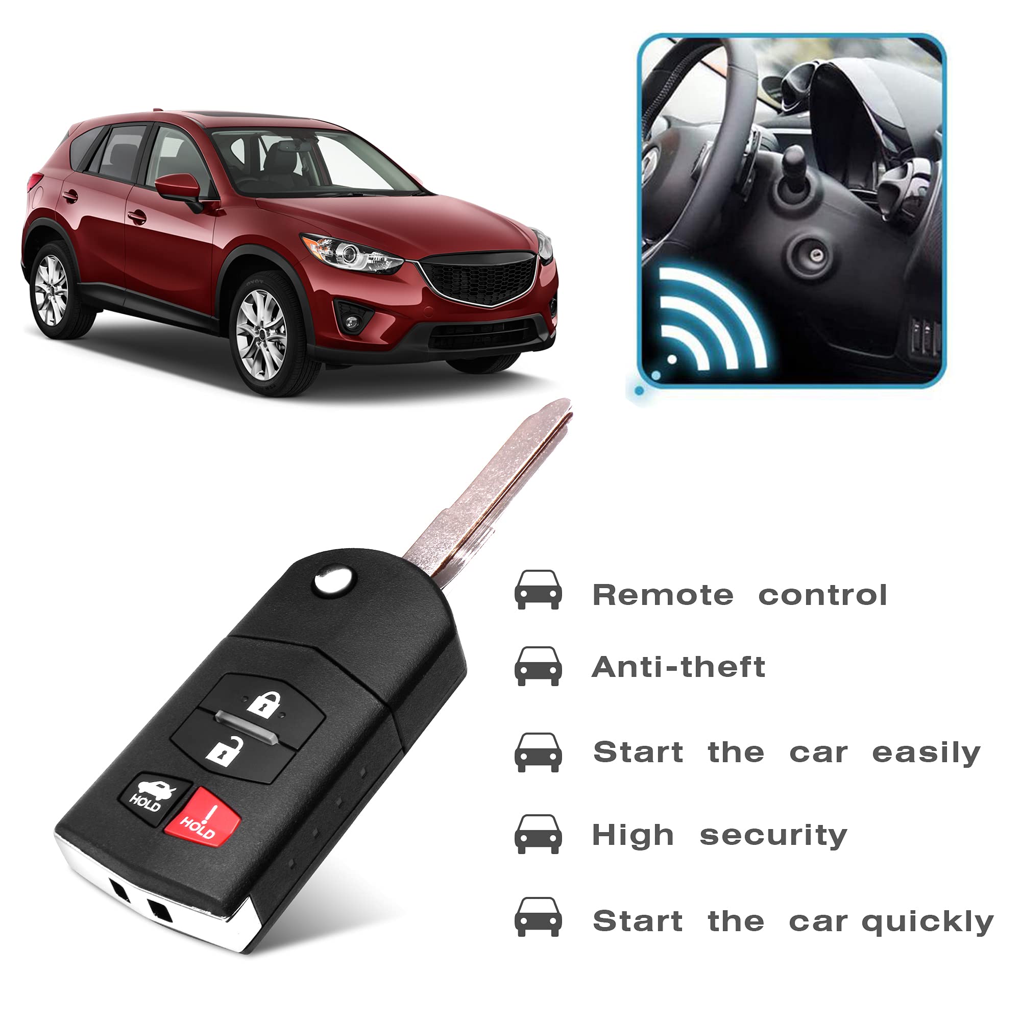 Vofono 4 Buttons Keyless Entry Remote Car Key Fob Compatible With 2010 2013 Mazda 3 2009 2013 Mazda 6 2006 2015 Mx 5 Miata Bgbx1