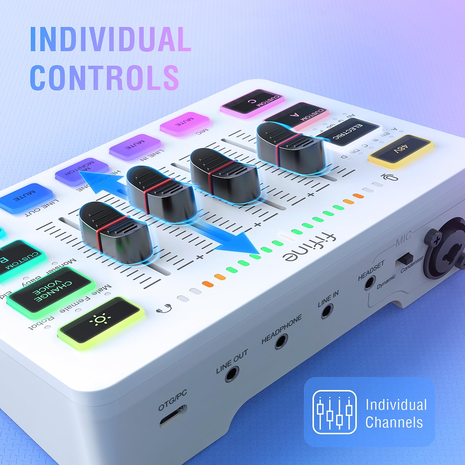 Fifine Audio Mixer, Gaming Streaming Pc Mixer With Slider Fader, Xlr Microphone Interface, Monitoring, For Video/Game Voice/Podc