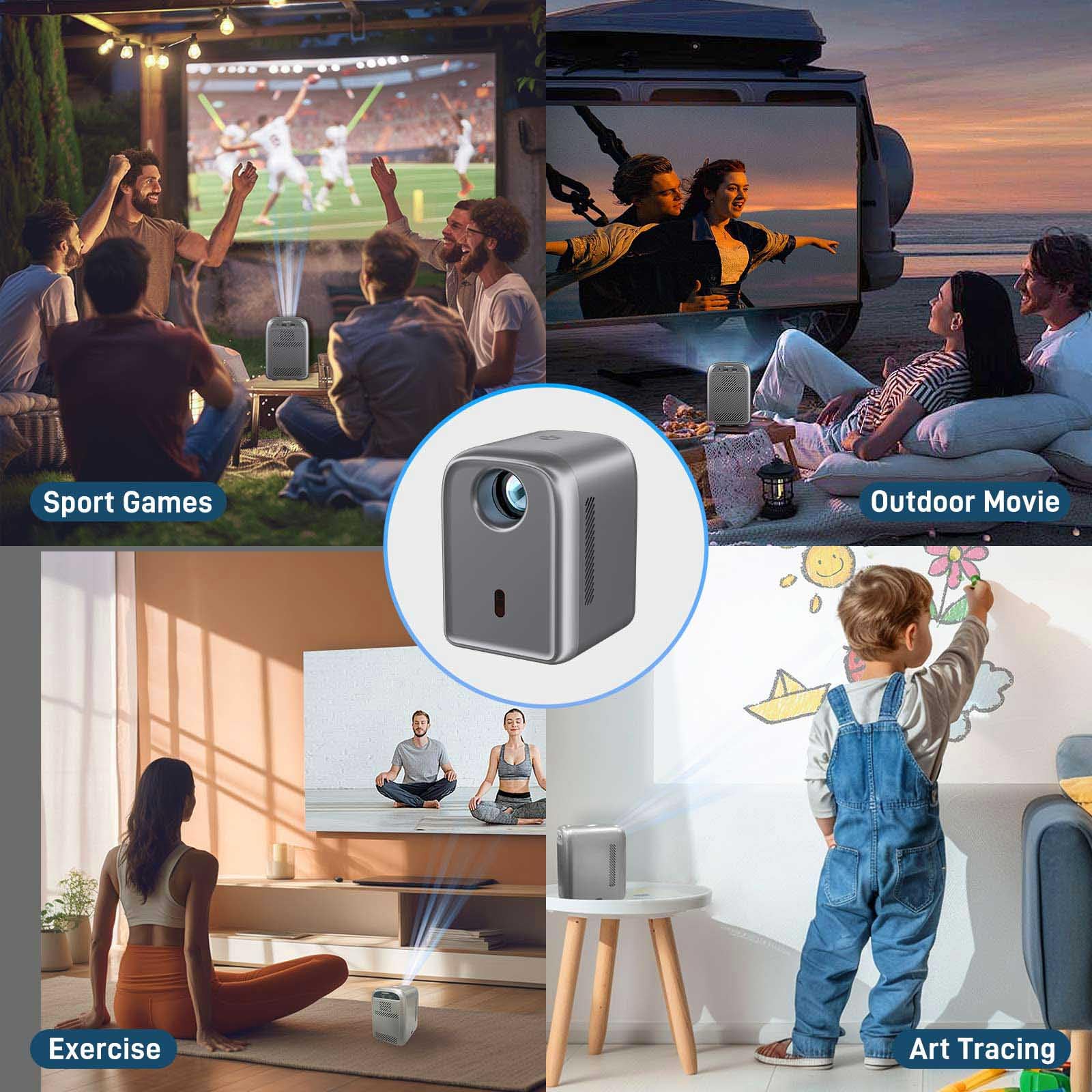 Mini Portable Projector With Wifi And Bluetooth, Outdoor Projector 1080P Hd Support, 15000 Lumen, Movie Projectors For Outdoor U
