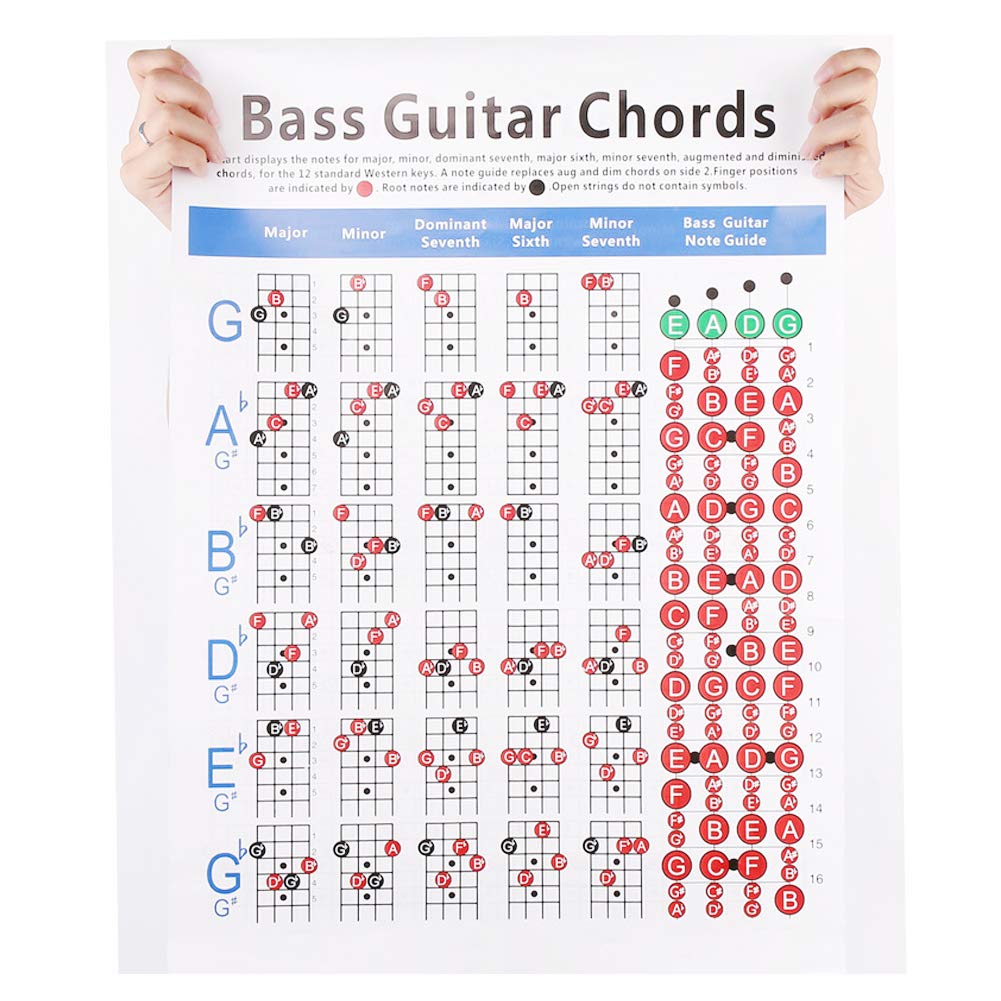 Ritoeasysports Guitar Chords Chart,Bass Guitar Finger Practice Chart Poster 4 String For Beginner Art Paper Musical Instrument A