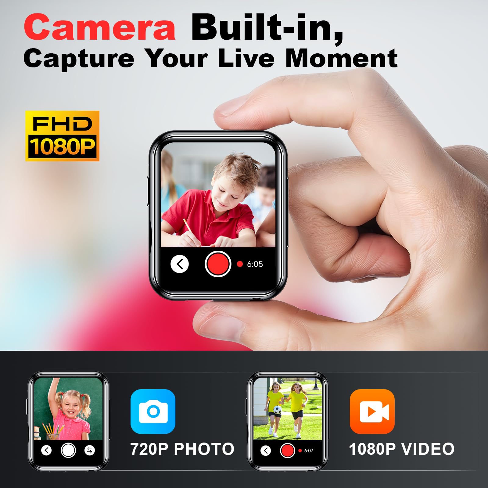 Mp3 Player With 128Gb Tf Card, Fhd 720P Digital Camera, Bluetooth 5.4 Lossless Sound Audio Player, 2'' Touch Screen Portable Mus