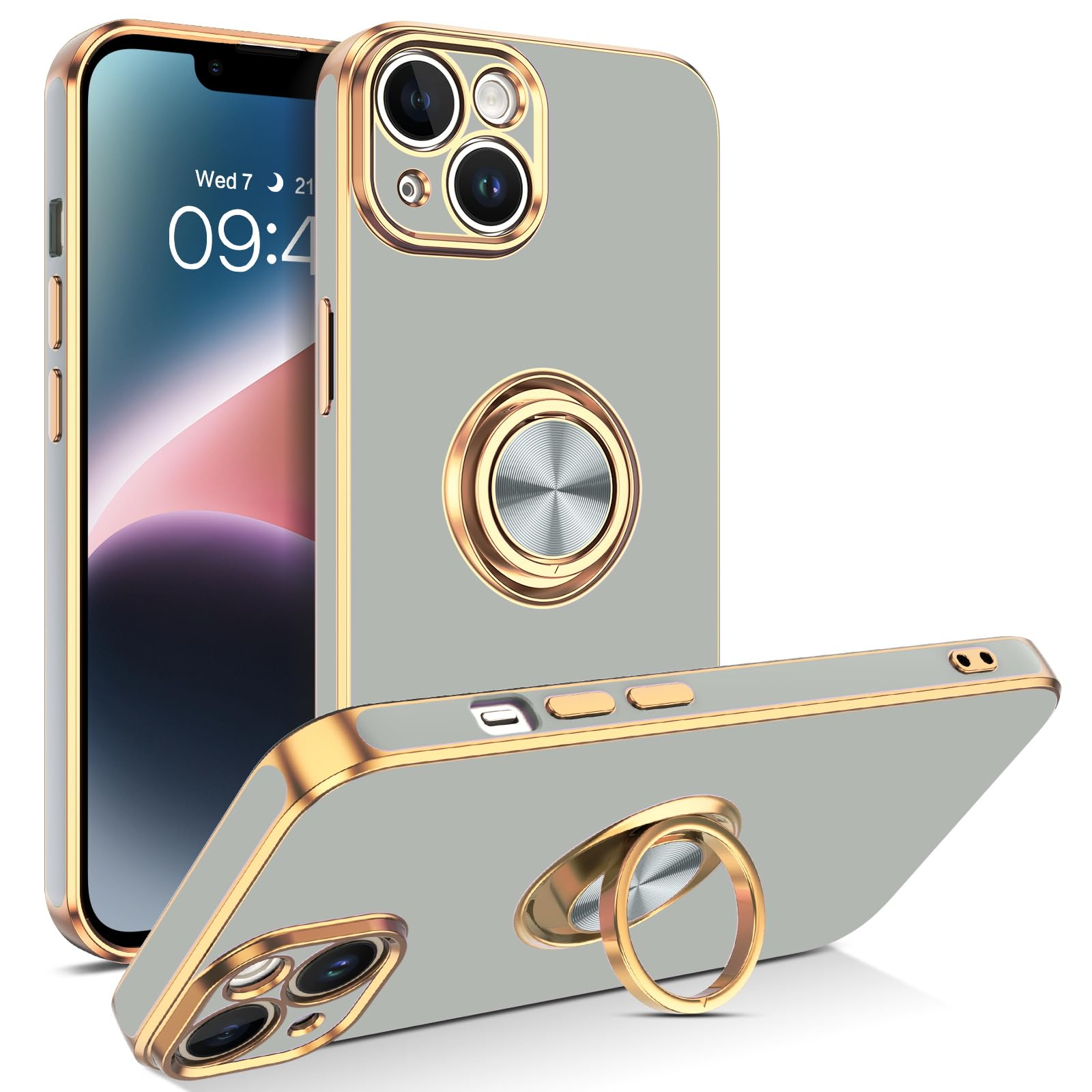 Veningo Iphone 14 Case,Phone Case For Iphone 14,Slim Fit Soft 360 Ring Holder Kickstand Magnetic Car Mount Supported Easy Clean 