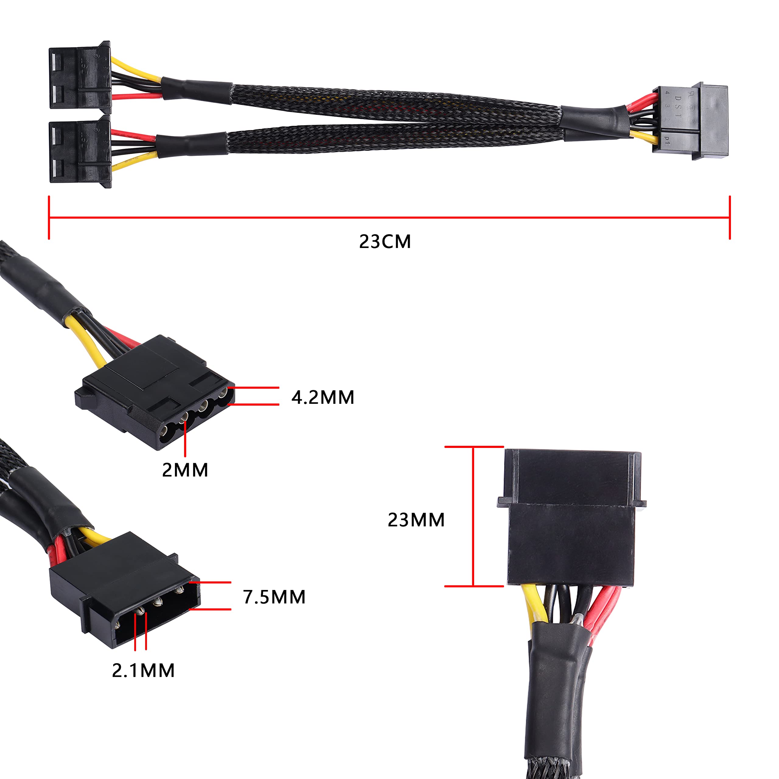 Xmsjsiy 4 Pin Ide Y Splitter Adapter Connecter Cable 4 Pin Ide Male To Dual Female Power Supply Extension Cable 23Cm/9Inch 2 Pcs