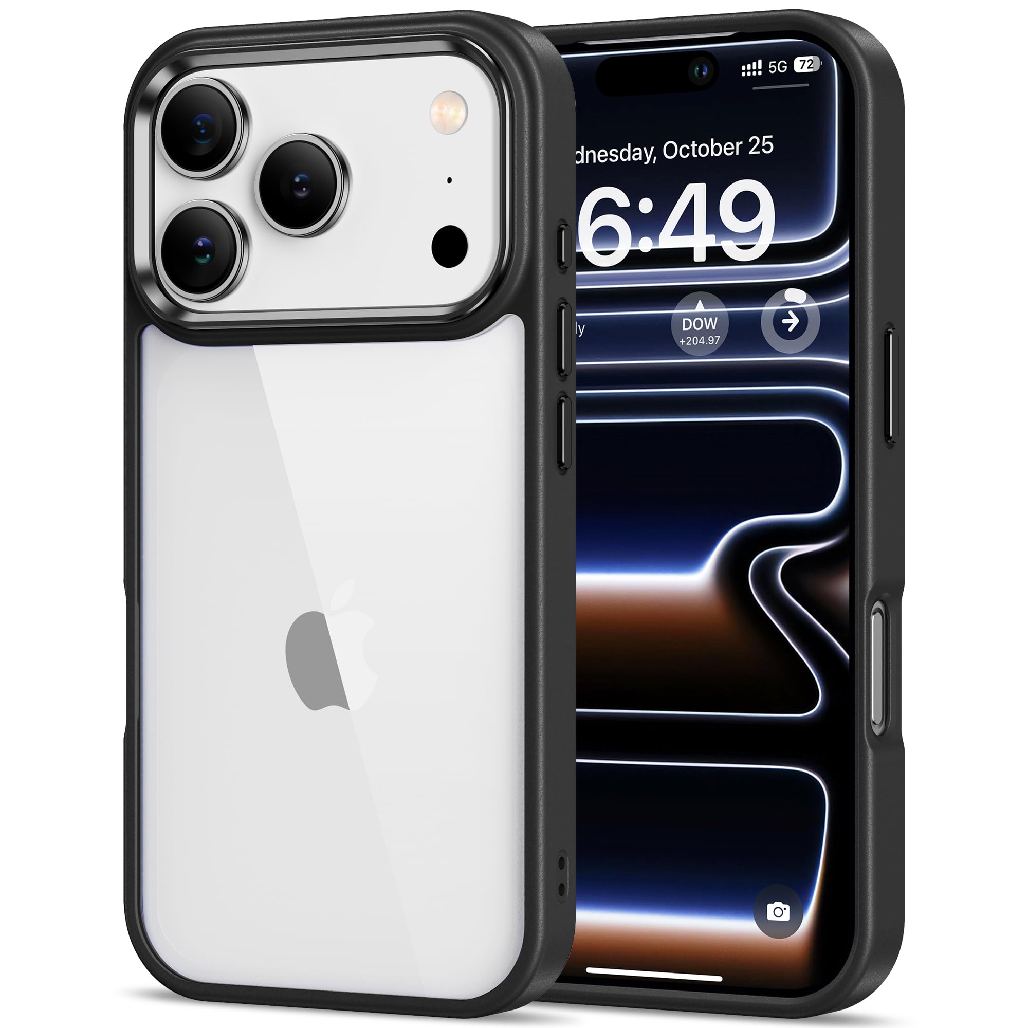HOOMIL Case for iPhone 17 Pro 6.3-Inch, Non-Yellowing, Drop Protection, Anti-Scratch Transparent Hard Back Phone Cover - Black