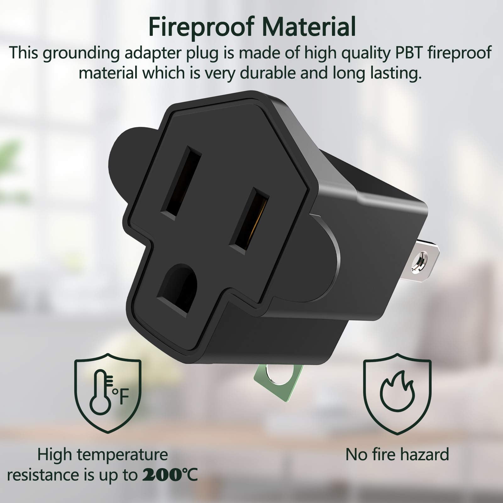 2 3 Prong Polarized Grounding Adapter Jackyled Etl Listed 2 Prong To 3 Prong Power Adapter Fireproof 392? Resistant Heavy Duty W