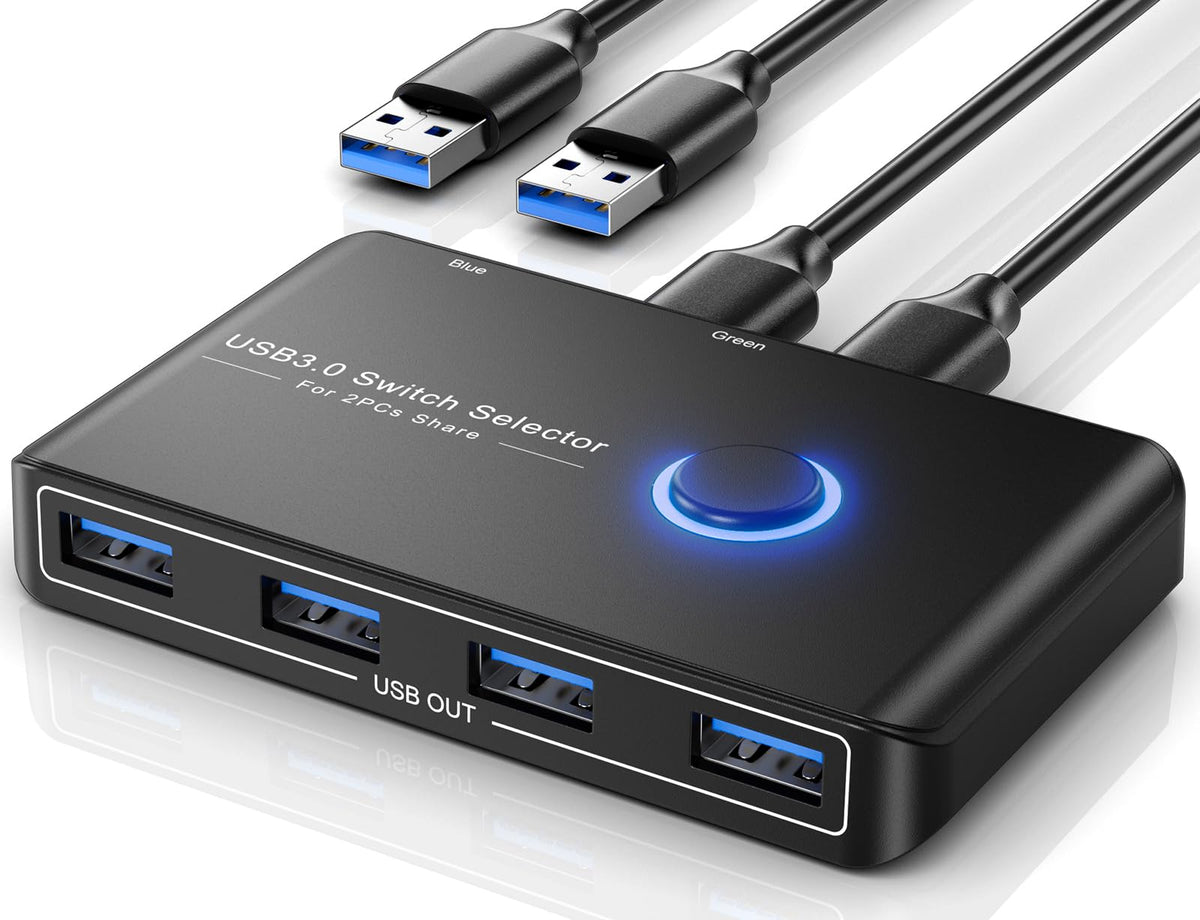 Usb 3.0 Switch Selector For 2 Computers, Usb Switcher Sharing 4 Usb Devices Peripheral Hub For Mouse, Keyboard, Scanner, Printer