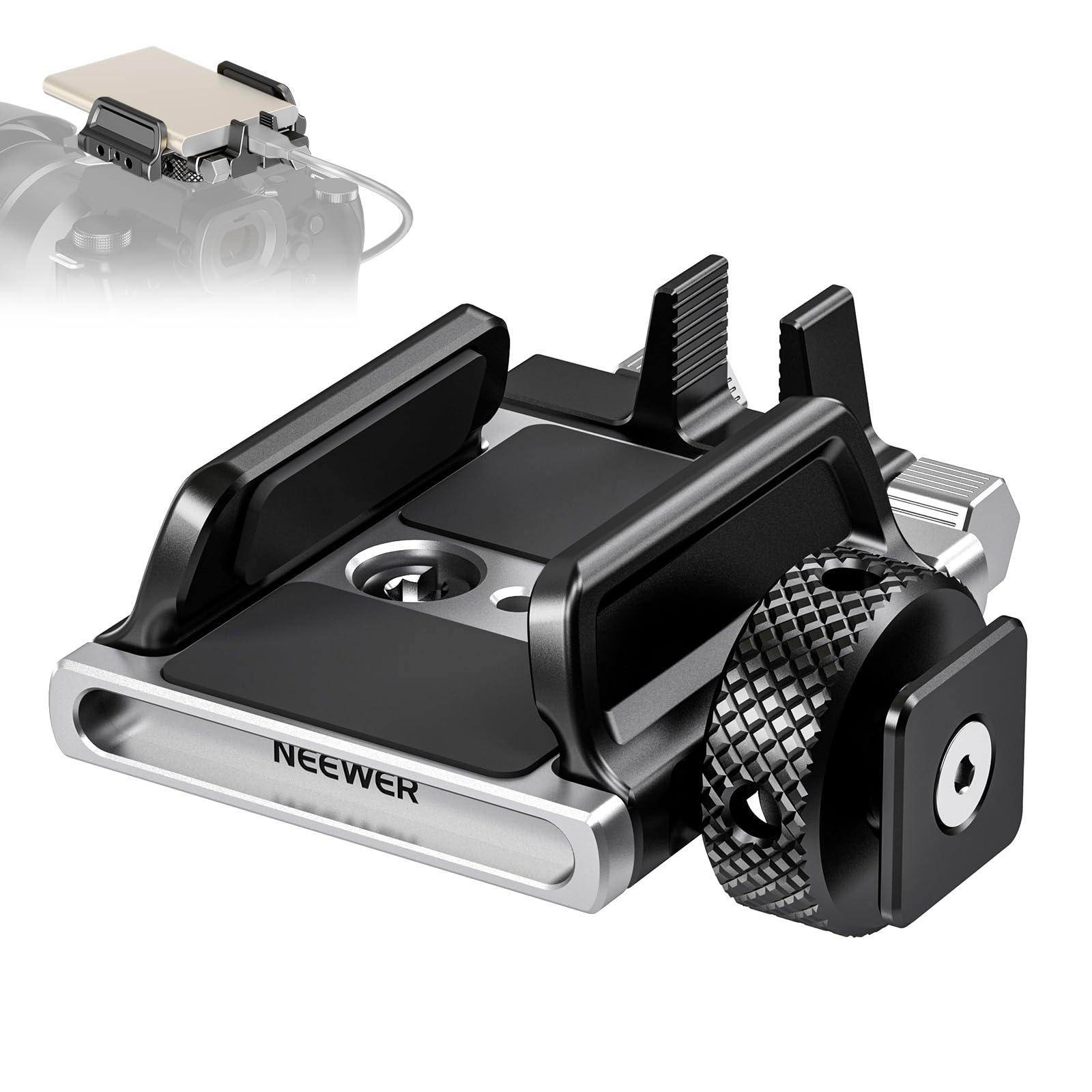 Neewer Universal Ssd Holder Mount Bracket With Cold Shoe/Cable Clamp, 1.6''-2.6'' For T5 T7 T9 Ssd, Compatible With Smallrig Cag