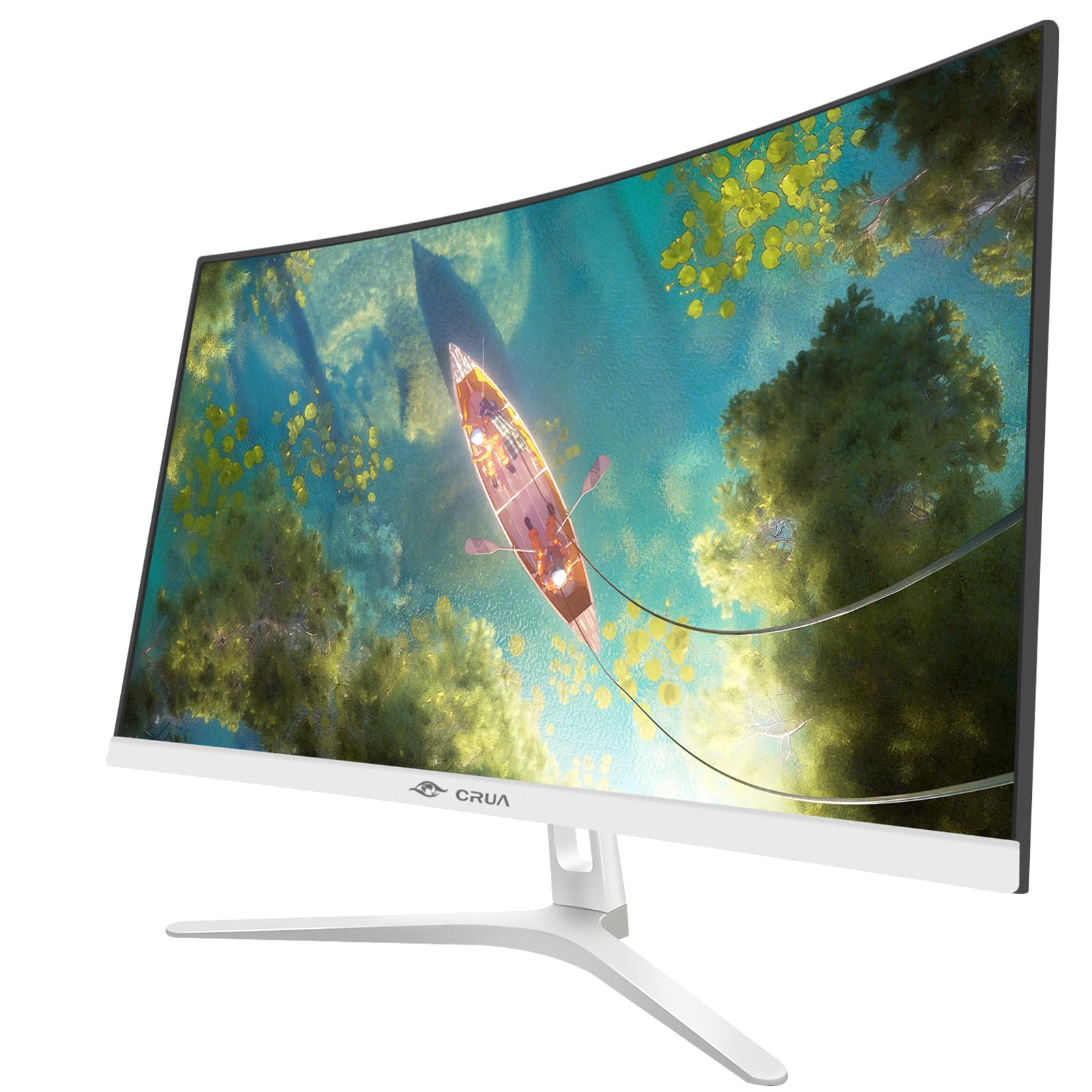 Crua 27'' Curved White Monitor, Full Hd(1920X1080P) Va Panel 1800R 100Hz 99% Srgb Professional Computer Monitors, 3Sides Framele