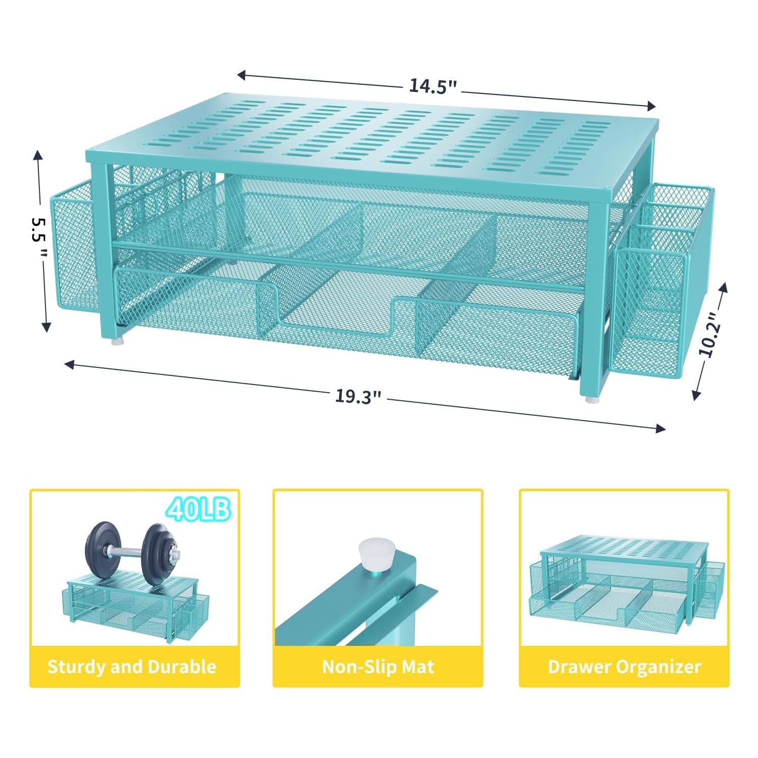 Gianotter Monitor Stand With Drawer And Pen Holder, Blue Desk Accessories, 2 Tier Monitor Riser, Ideal For Office Supplies Desk