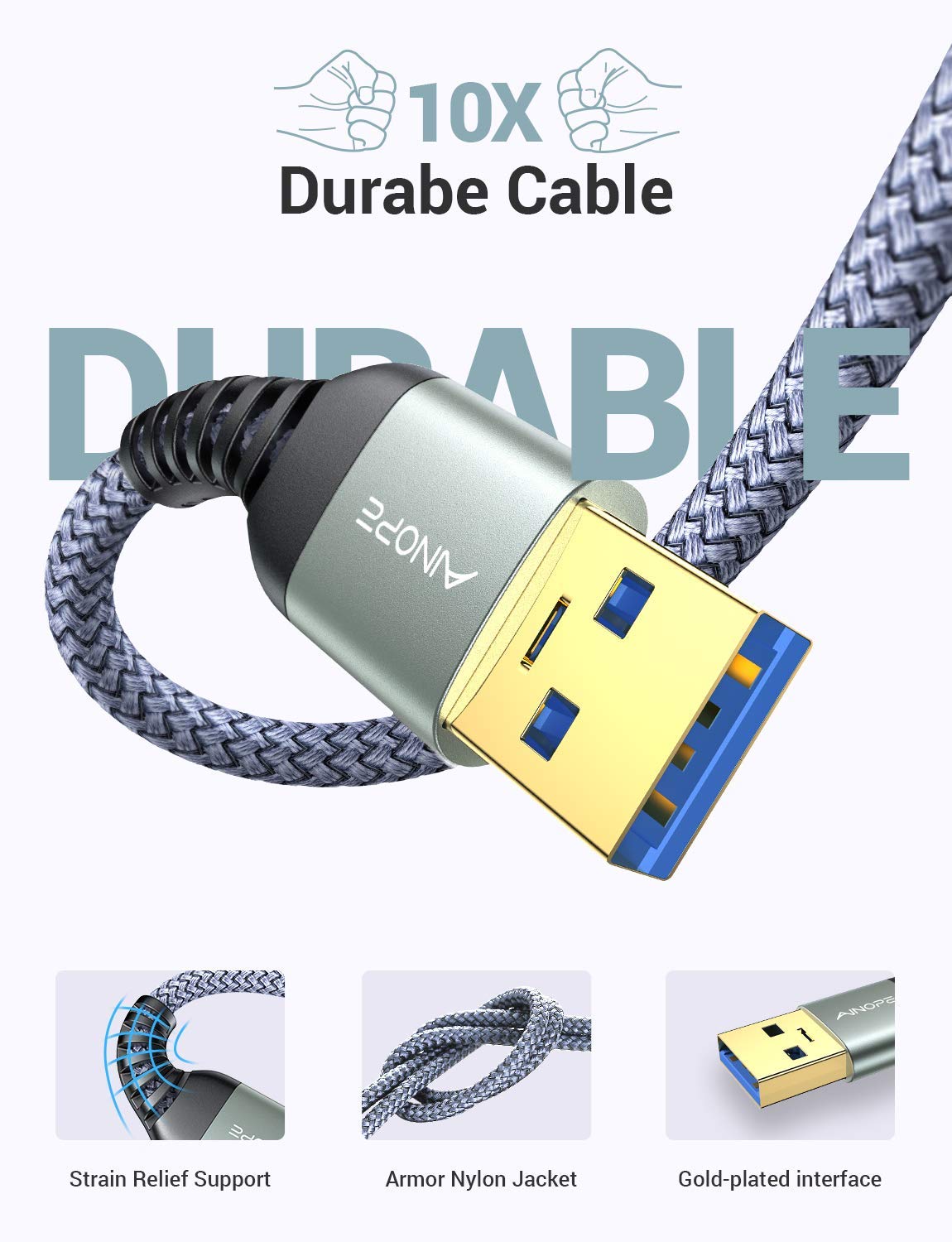 Ainope [2 Pack] Usb 3.0 Cable, Usb To Usb Cable, Usb A Male To Male Cable [1.5Ft+ 1.5Ft] [Never Rupture] Double End Usb Cord Com