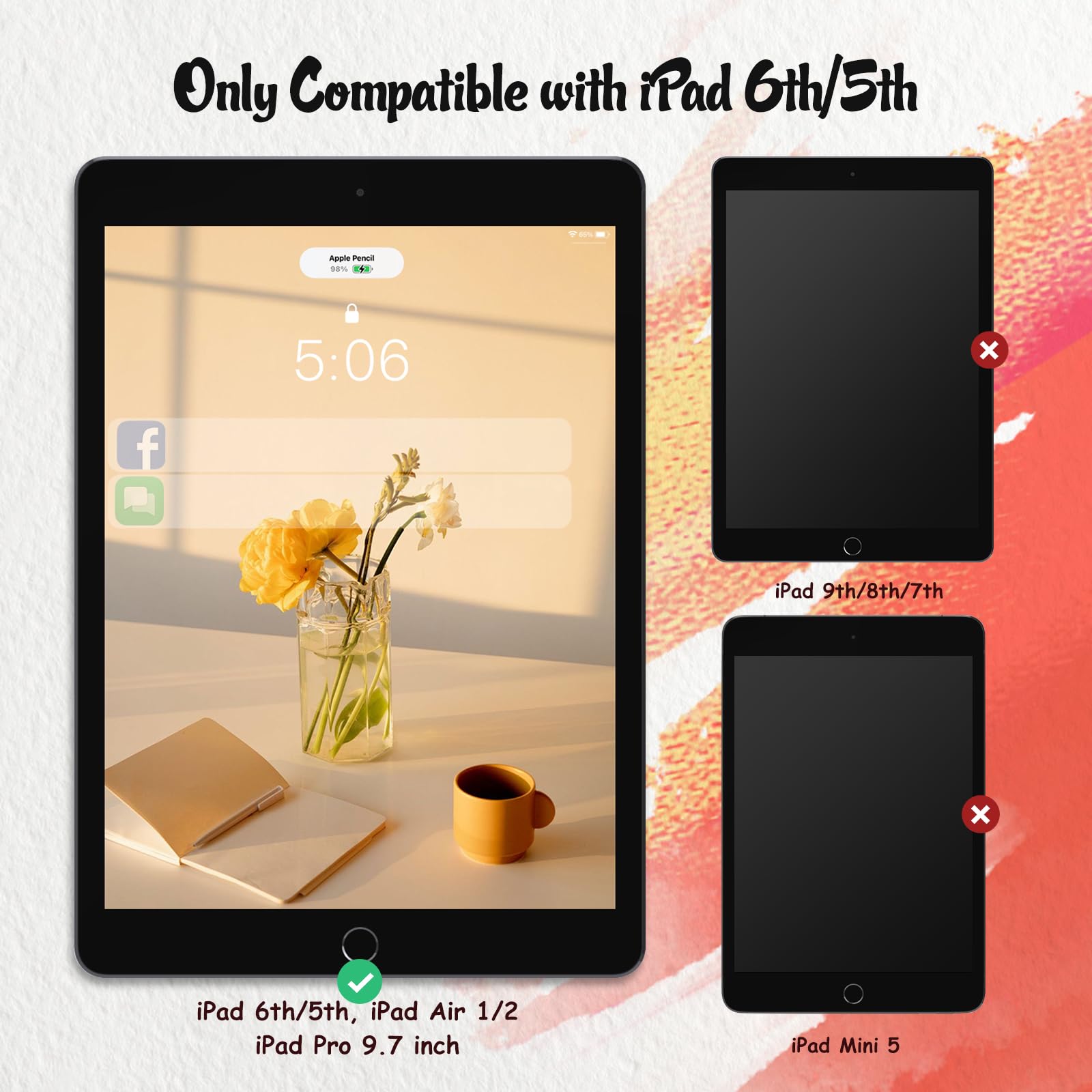 Kct 2 Pack Paperfeel Screen Protector Compatible With Ipad 6Th / 5Th Generation 9.7 Inch/Ipad Air 1/2 High Touch Sensitivity Anti Glare, Less Reflection, Pet Matte Texture, Easy Installation