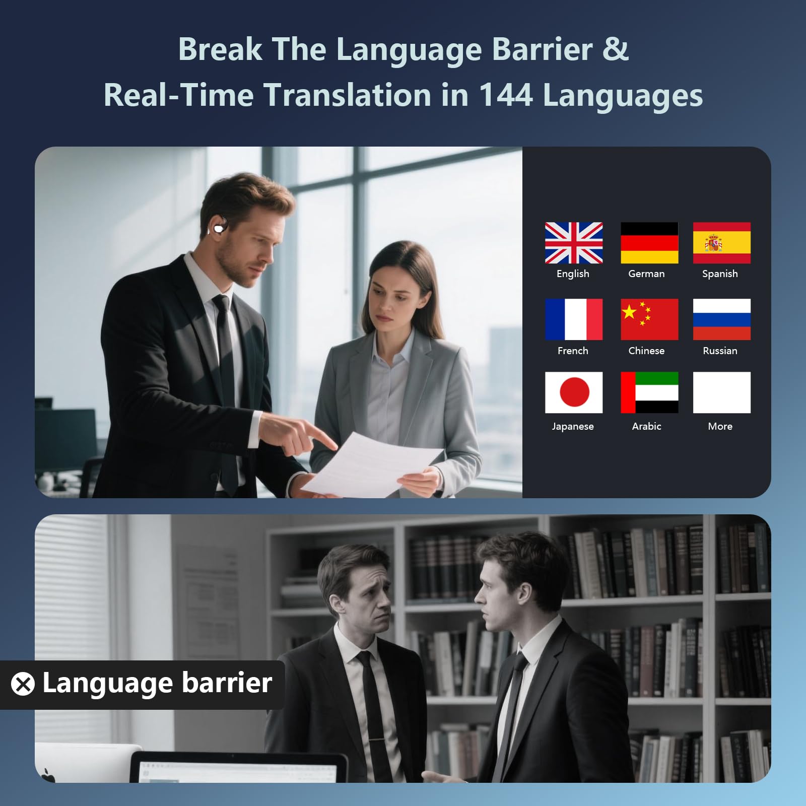 Ai Language Translation Wireless Earbuds Bluetooth 5.4 Real Time Open Ear Headphones, Translator For 144 Languages & Accents,Led