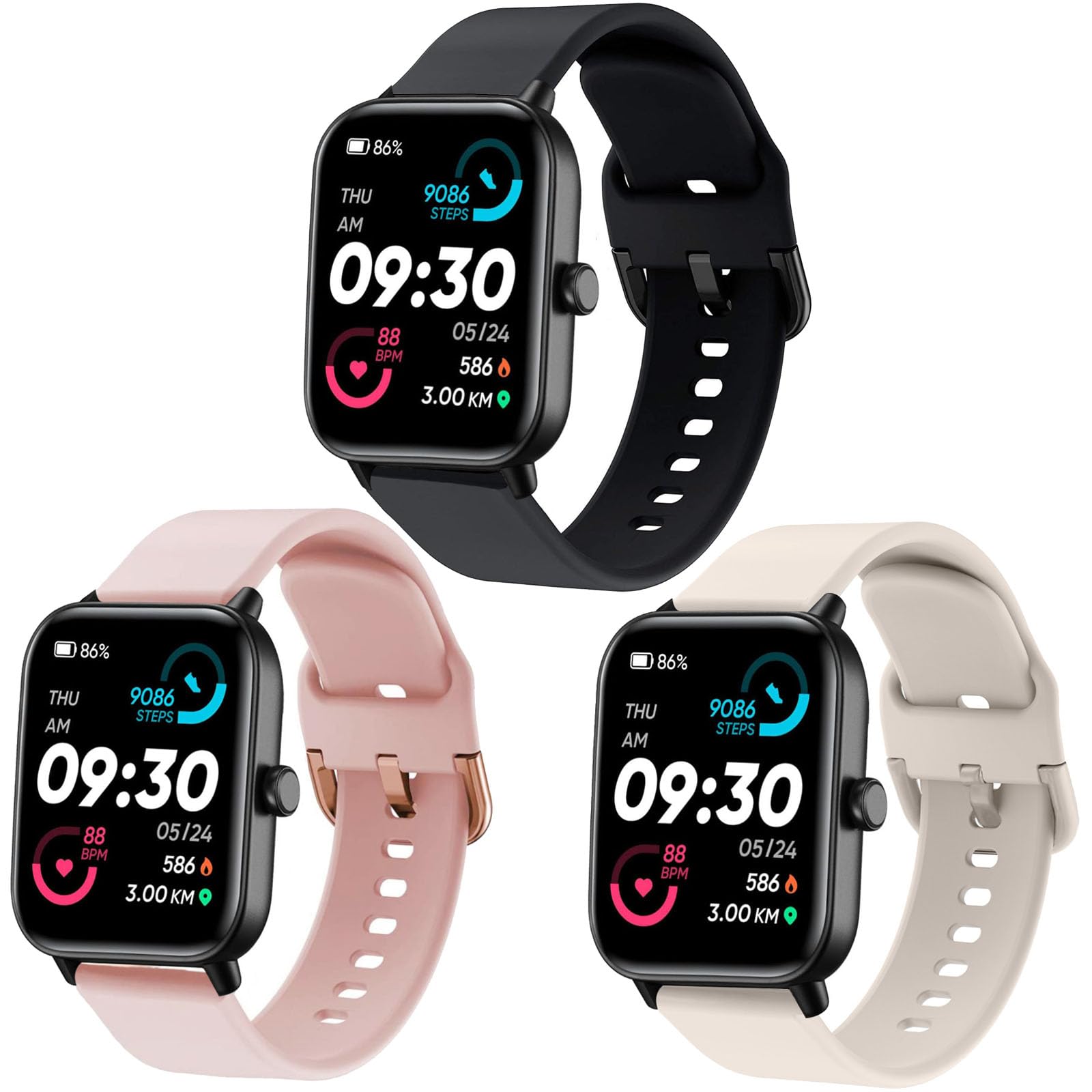 Vicrior 3 Pack Bands Compatible With Woneligo/Fitpolo Smart Watch Idw13, 22Mm Soft Silicone Replacement Strap Watch Band For Fit