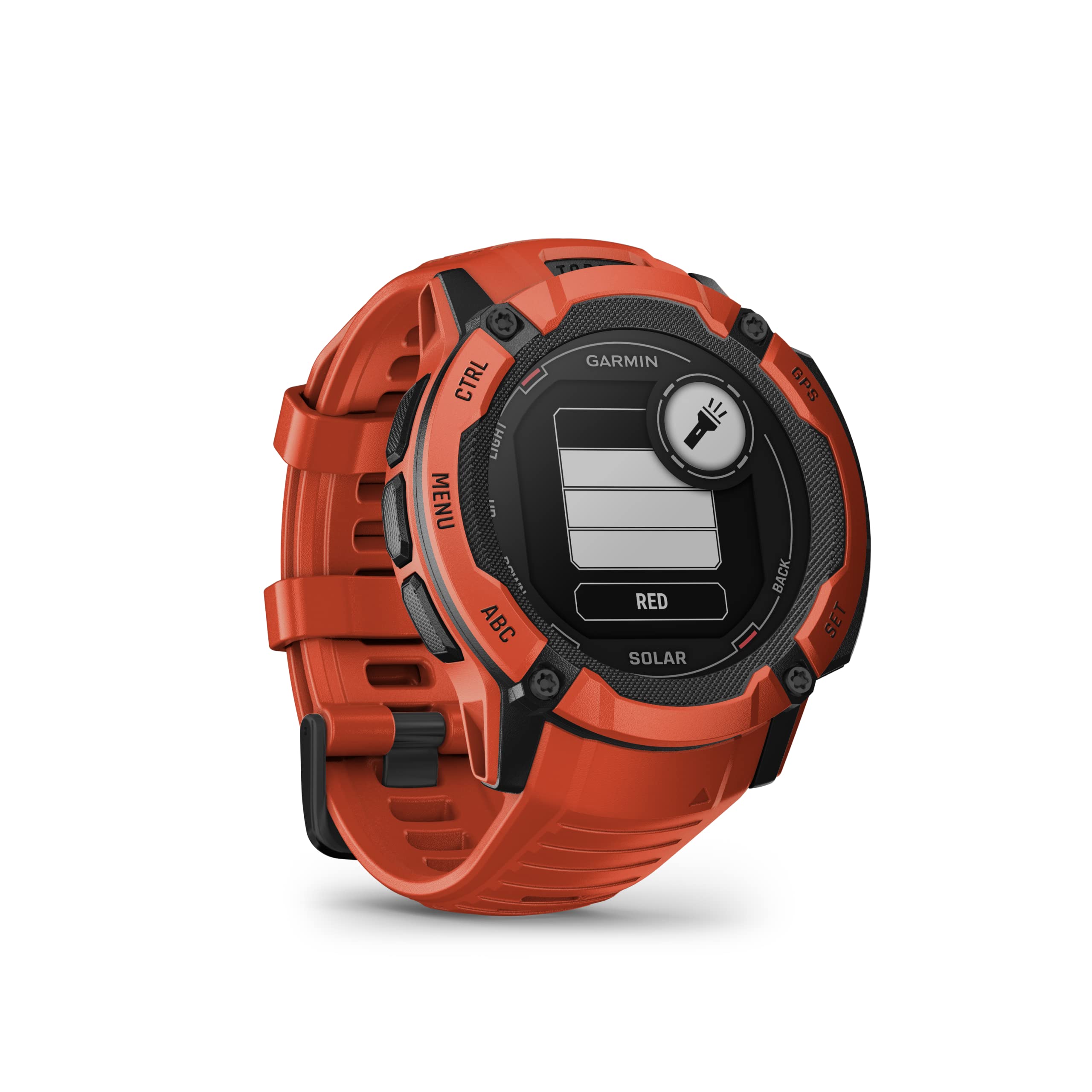 Garmin Instinct 2X Solar, Rugged Gps Smartwatch, Built-In Flashlight, Solar Charging Capability, Multi-Band Gnss, Flame Red