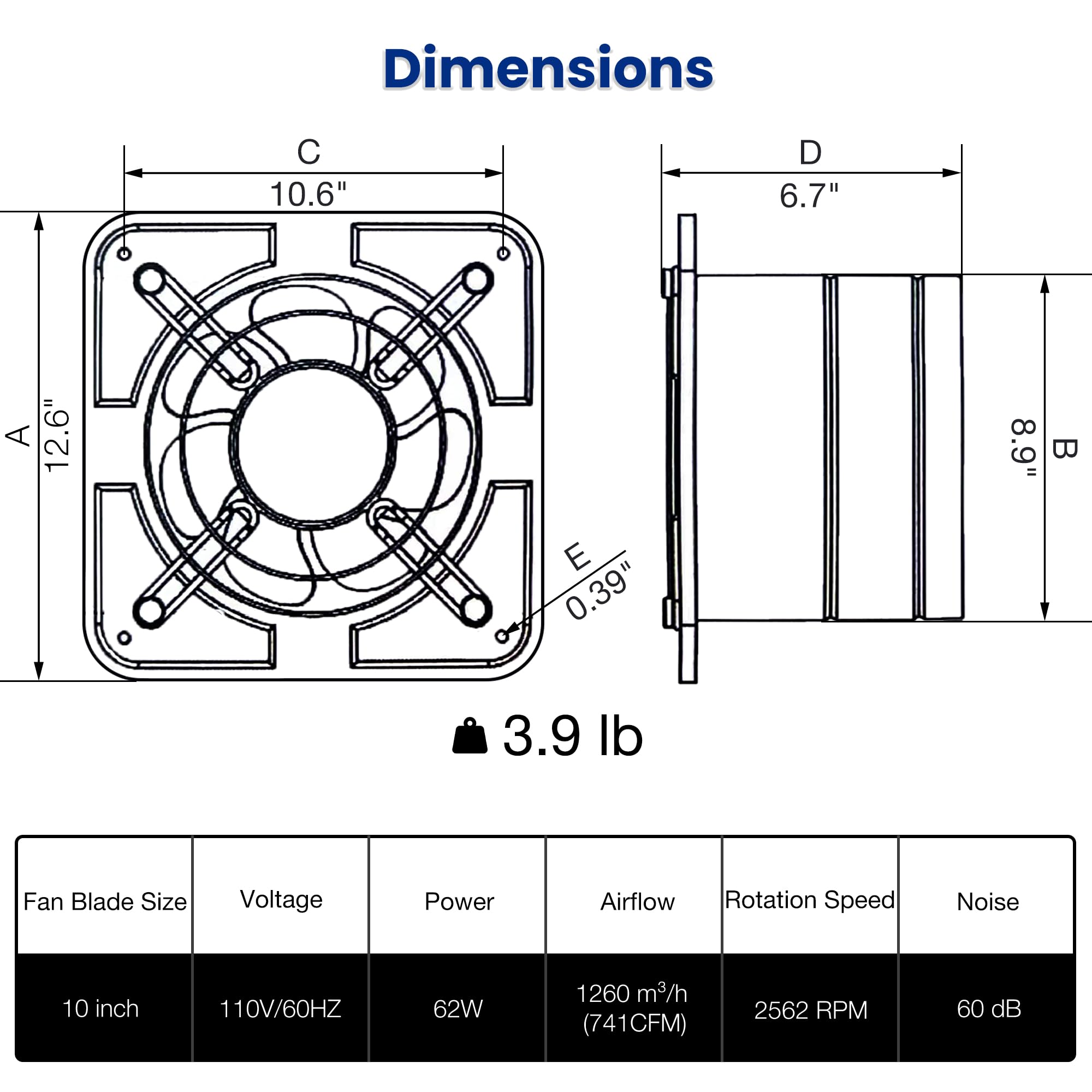 Fanspex 10'' Exhaust Fan For Kitchen, Wall Mount Household Ventilation Fans For Workshop Attic Garage Shed Greenhouse Barn, 62W