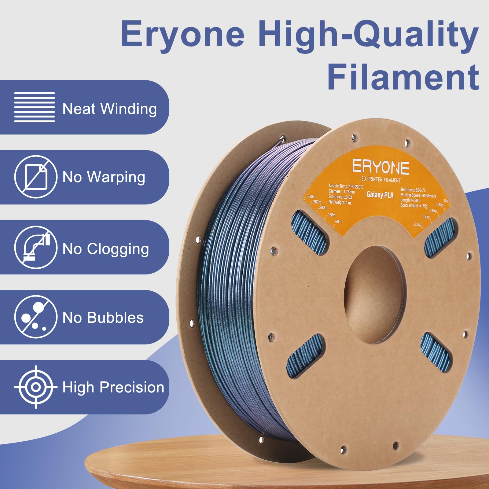 Eryone Glitter Pla Filament For 3D Printer, 1.75Mm +/ 0.03Mm, 1Kg(2.2Lbs)/Spool, Sirius Nebula (Blue)
