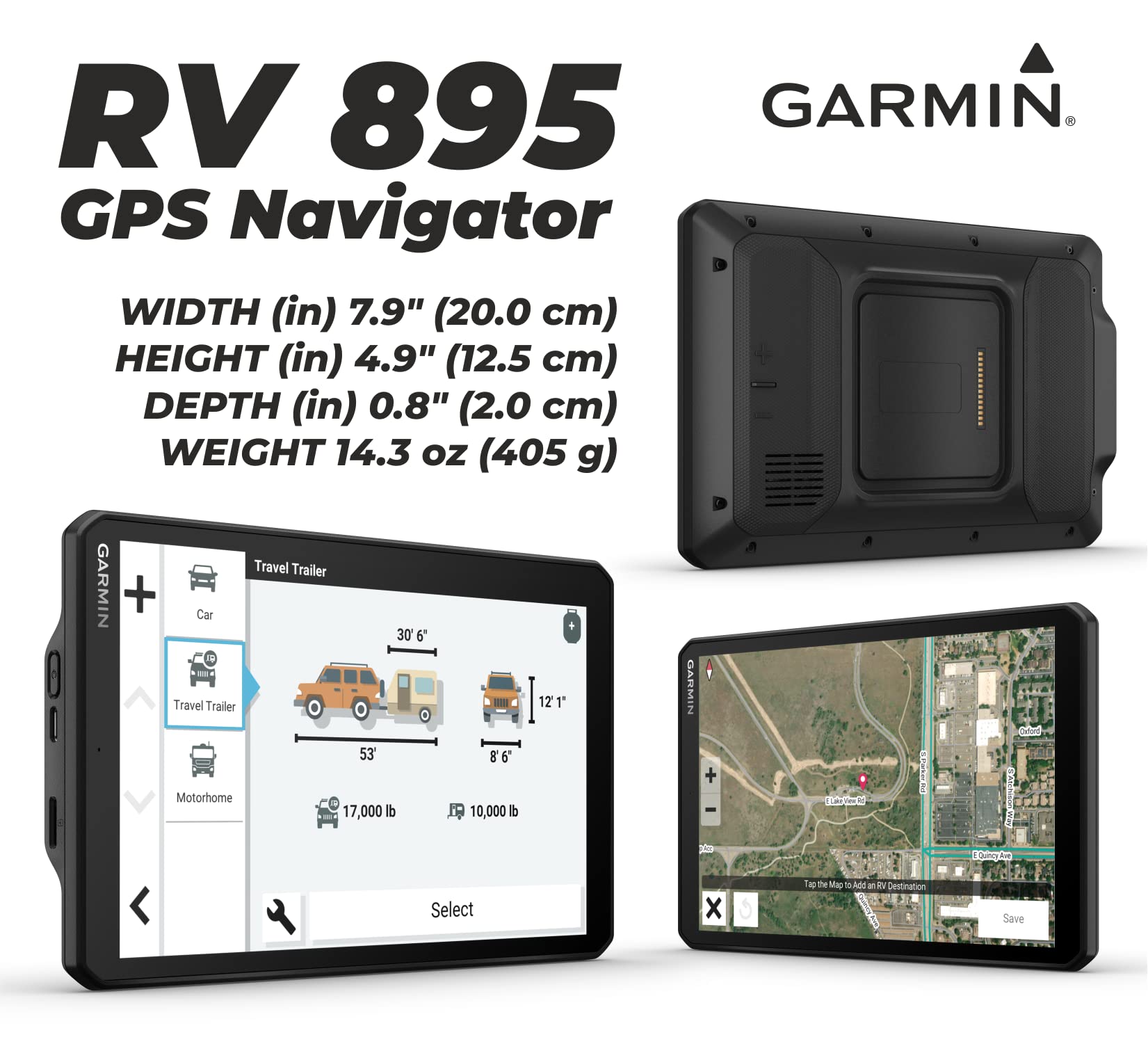 Wearable4U   Garmin Rv 895 Gps Navigator, Large, Easy To Read 8, Custom Rv Routing, High Resolution Birdseye Satellite Imagery W