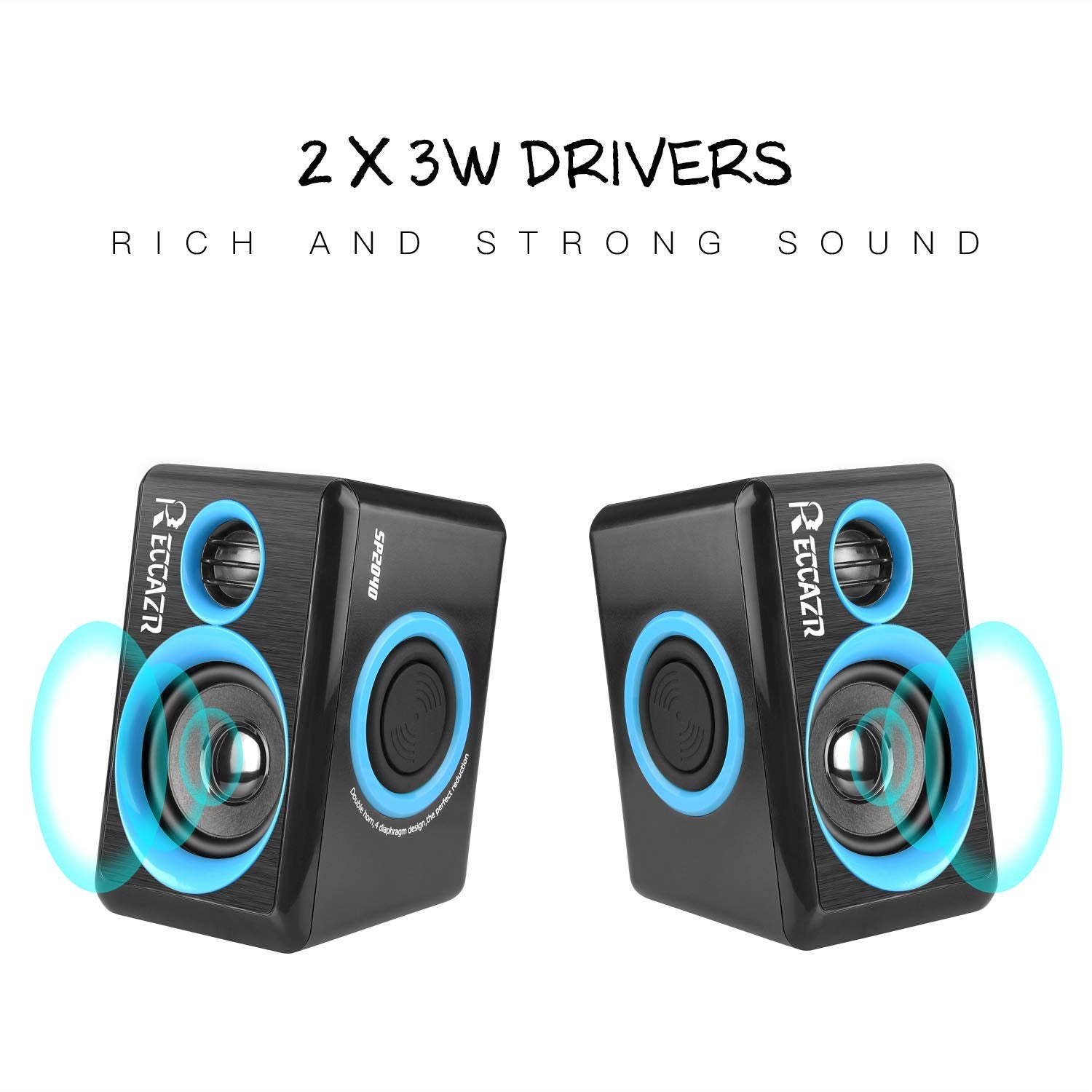 Reccazr Sp2040 Surround Computer Speakers With Deep Bass Usb Wired Powered Multimedia Speaker For Pc/Laptops/Smart Phone Built I