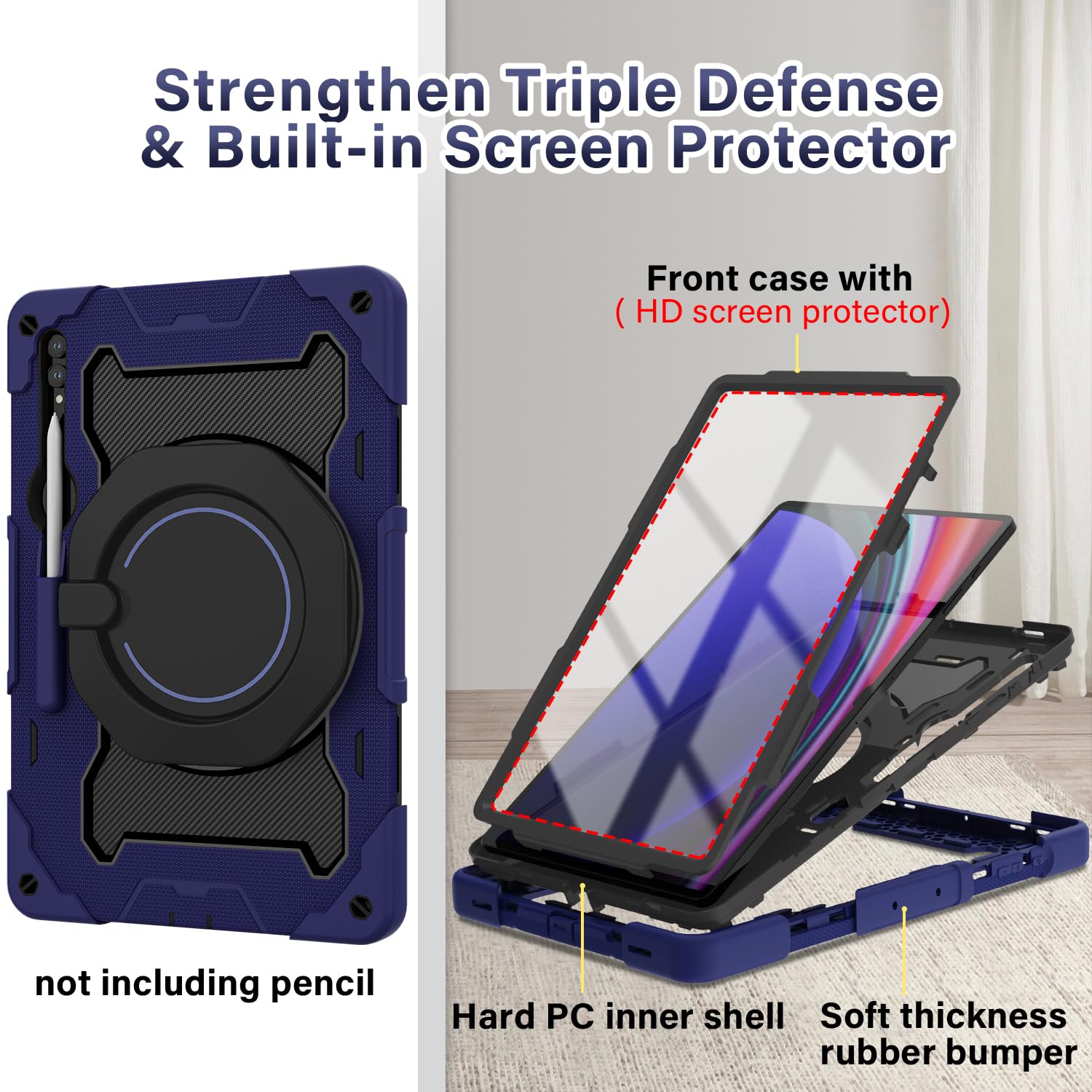 Roiskin For Samsung Galaxy Tab S9 Ultra/ S8 Ultra Tablet Case 14.6'' With Hd Screen Protector Pencil Holder |360 Kickstand,Shoul