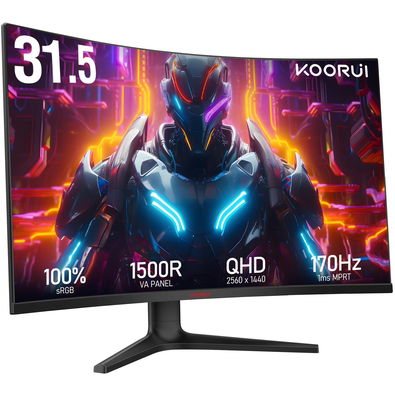 Koorui 32 Inch Curved Gaming Monitor   Qhd (2560 X 1440) 2K Display, 170Hz 144Hz Monitor, 1500R Curvature, 1Ms, Hdr10, Adaptive