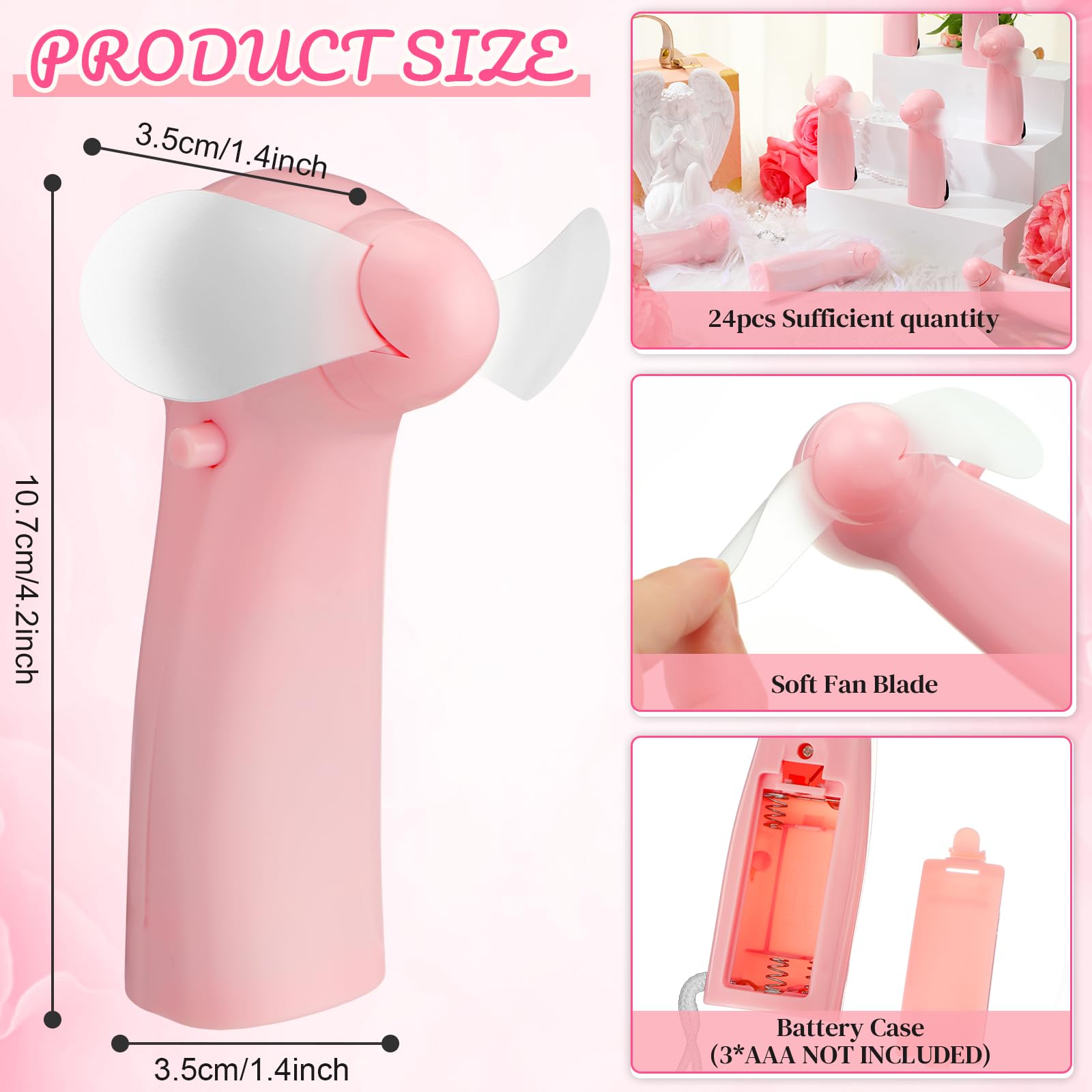 Rossesay 24 Pcs Mini Portable Fan Bulk Powerful Handheld Fan Electric Personal Battery Hand Fan For Indoor Outdoor Wedding Favor