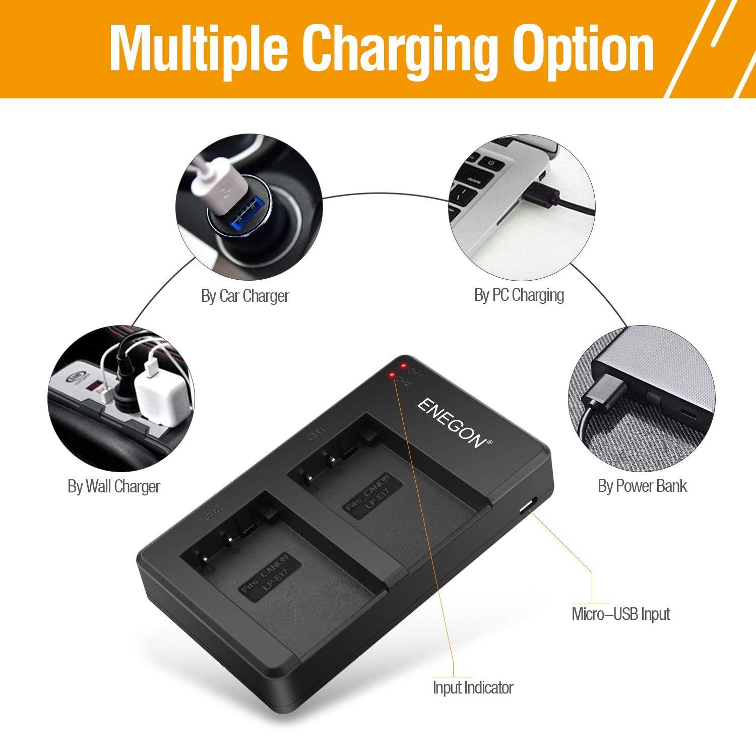 Enegon 2 Pack Lp E17 Camera Battery With Micro Usb Dual Charger For Canon Eos R50 Rp R10 R8,Rebel T8I, T7I, T6I, T6S, Sl2,Sl3,Eo