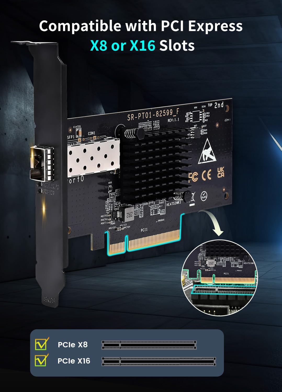 10Gb Sfp Pci E Network Card, Intel 82599(X520 Da1) Controller, 10Gbps Ethernet Adapter, 10Gbe Sfp+ Port, 10G Nic Card, Support W