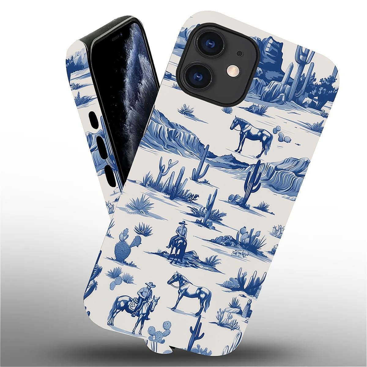 Fkbrcl4U For Iphone 11 Case, Hybrid 2-Layer Silicone Protective Matte Case For Girl Women Western Cowboy Horse Cow Desert Cacti