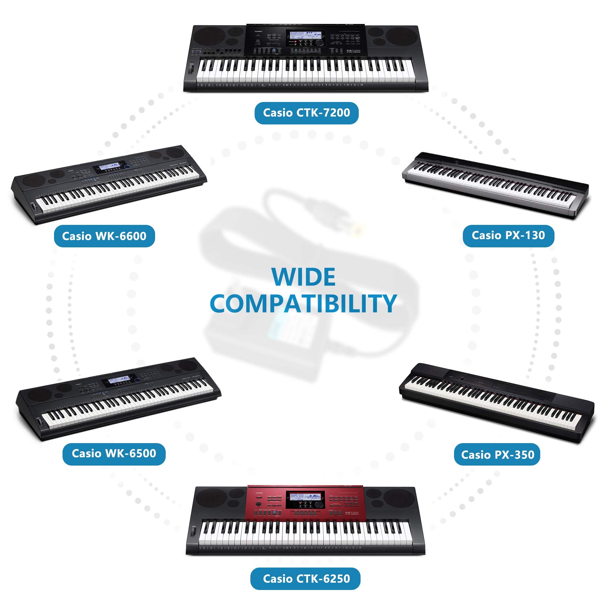 Pwron 12V Replacement Ac To Dc Adapter Compatible With Casio Piano Keyboard Ad-A12150Lw / Ad-A1215Lw Px-130 Px-350 Px-160 Px-150