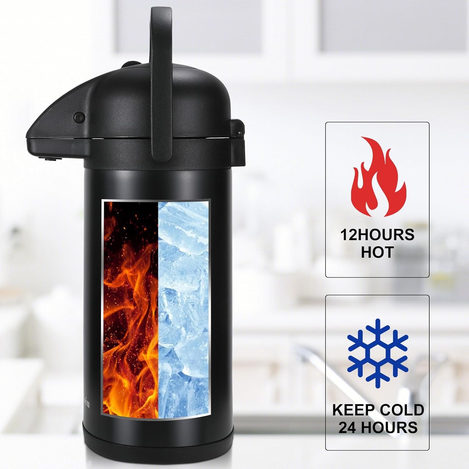 Updated Airpot Coffee Dispenser With Pump, 85 Oz Insulated Thermal Coffee Carafe For Keeping Hot   Cold Water, Party Chocolate D